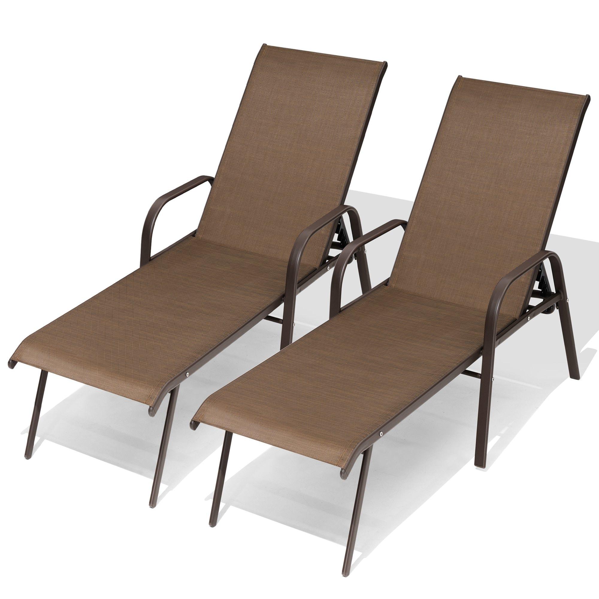 Brown Adjustable Metal Frame Outdoor Chaise Lounge Set