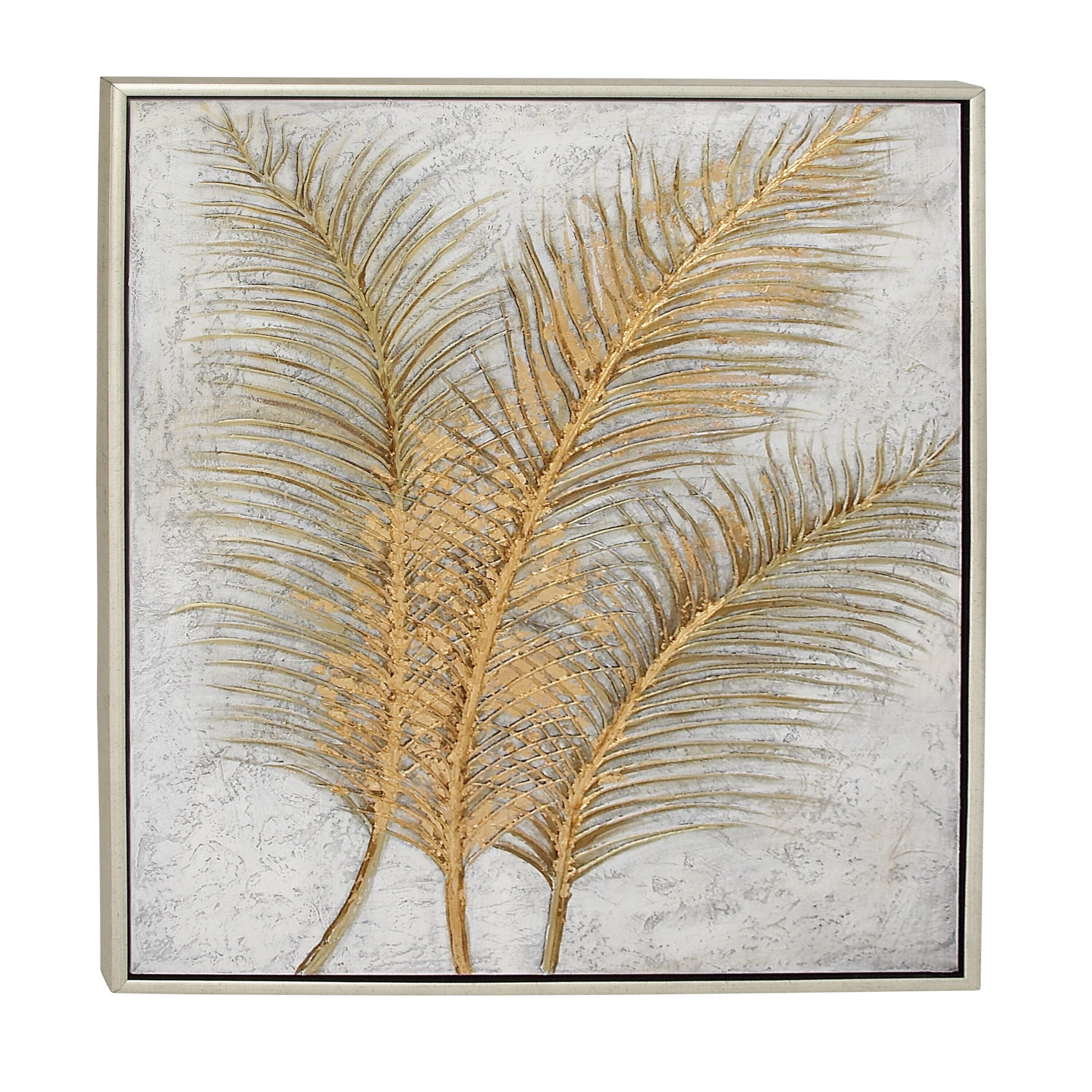 CosmoLiving by Cosmopolitan Gold Canvas Leaf Framed Wall Art with Silver Frame