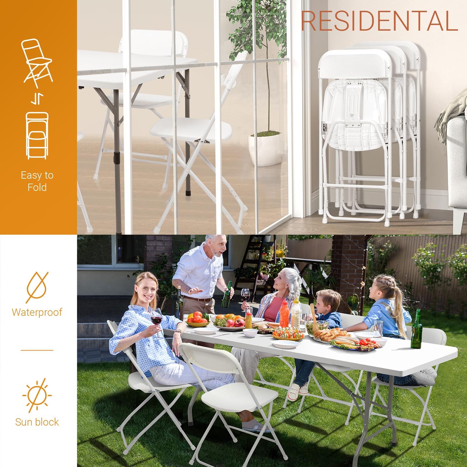 FCH White Folding Chair，Foldable Metal Frame with Solid Plastic Seat, Portable for Event Party Outside Dining Game，10 Pack