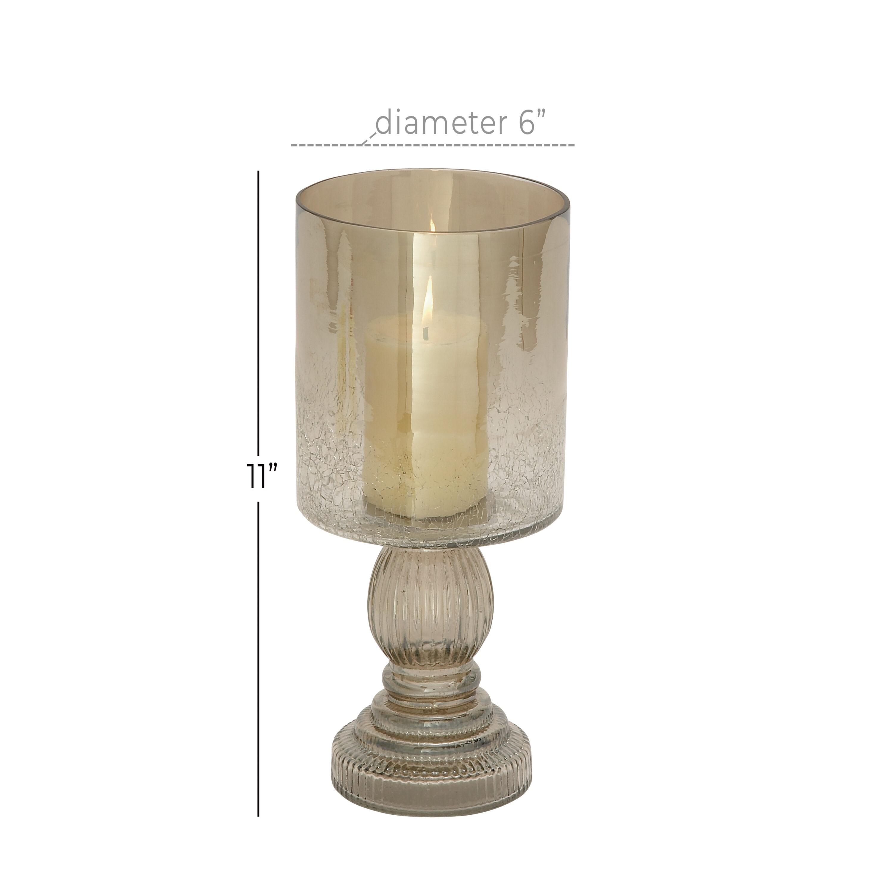 DecMode Brass Glass Handmade Turned Style Pillar Hurricane Lamp with Faux Mercury Glass Finish