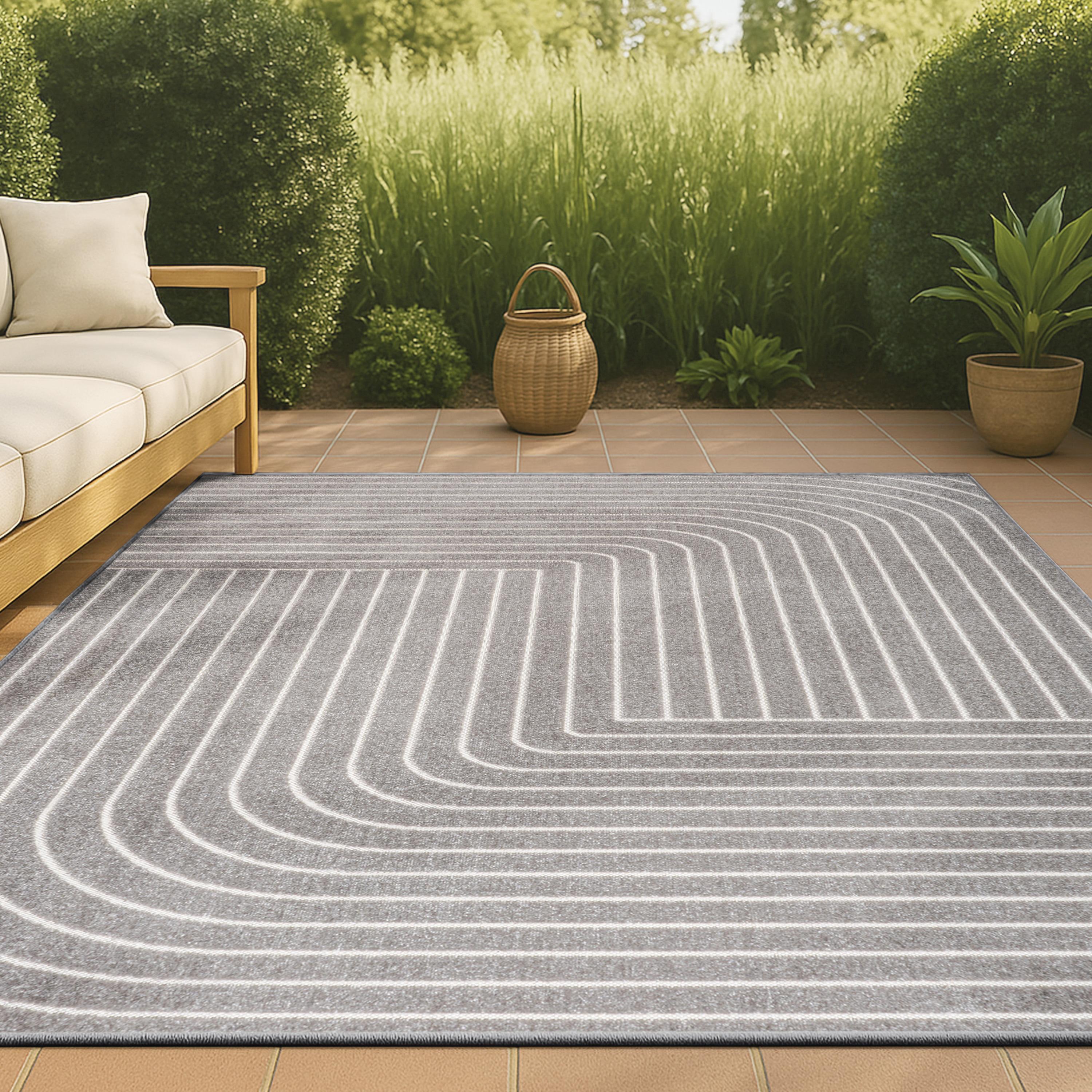 JONATHAN Y Odense High-Low Minimalist Angle Geometric Gray/Ivory 4 ft. x 6 ft. Indoor/Outdoor Area Rug