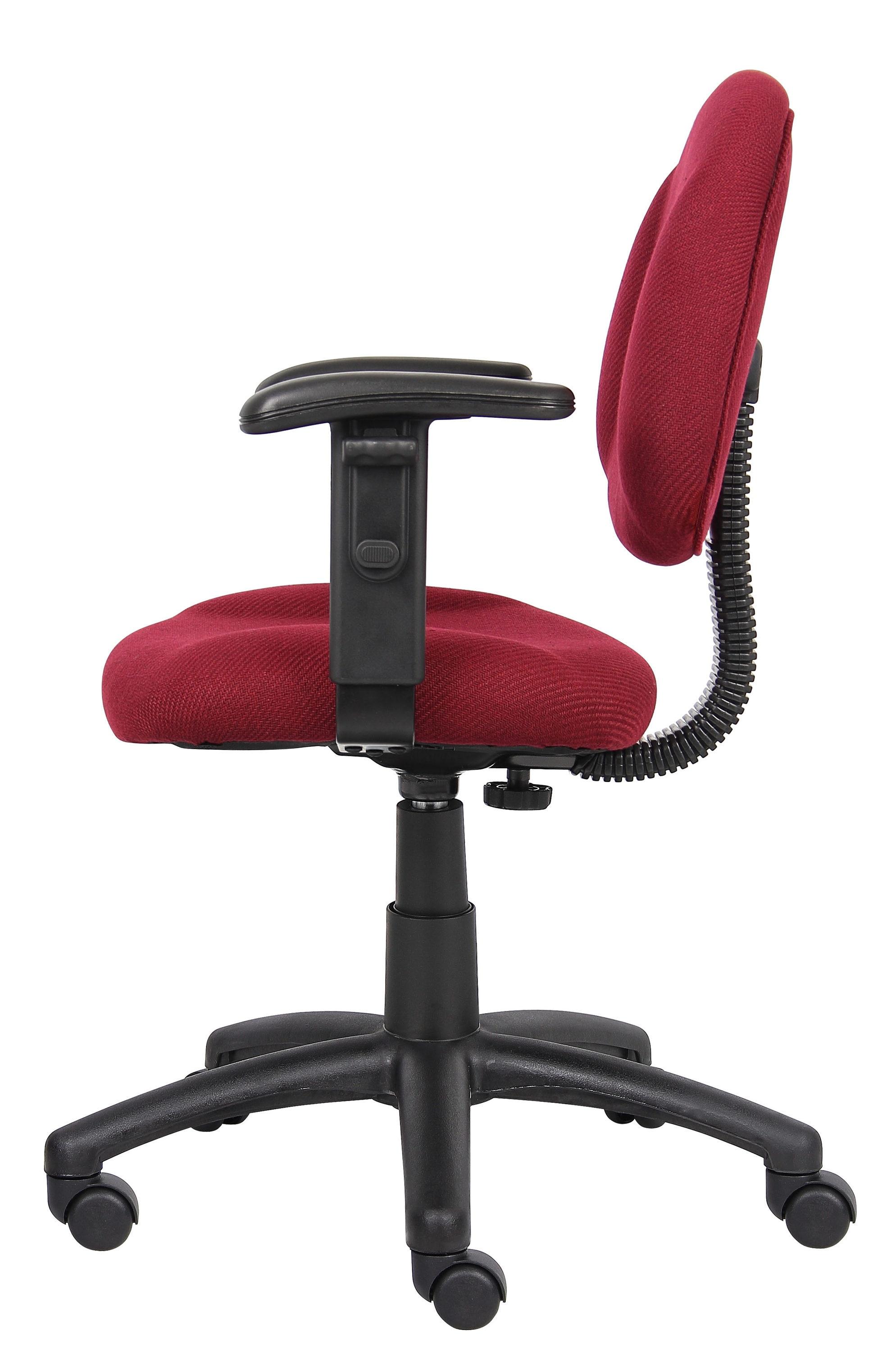 Deluxe Posture Chair with Adjustable Arms Burgundy - Boss Office Products: Ergonomic Swivel, Lumbar Support, Metal Frame