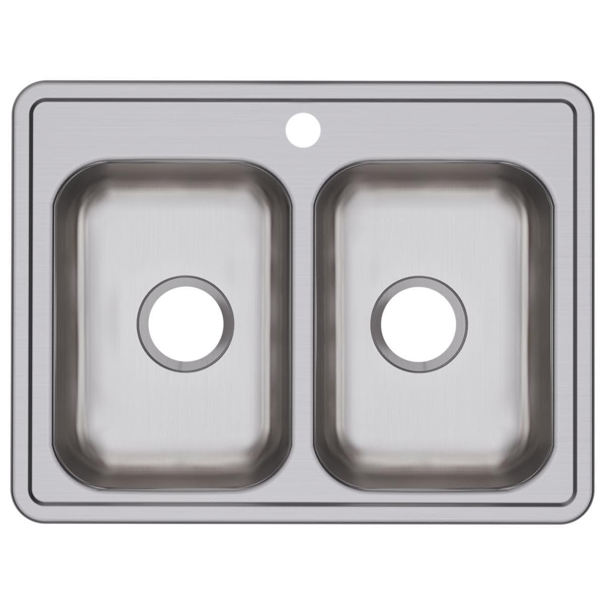 Dayton Stainless Steel D225191 25" x 19" x 6-5/16", Equal Double Bowl Top Mount Sink