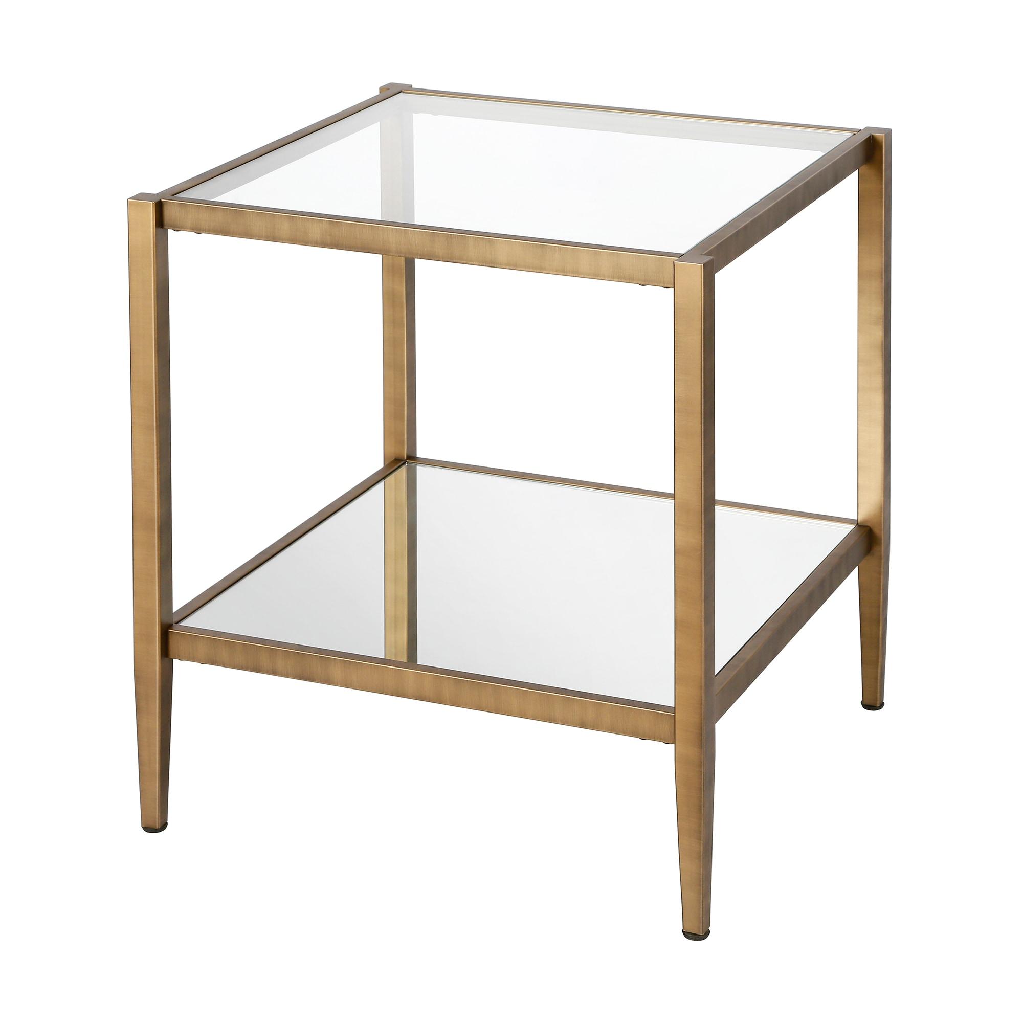 Evelyn&Zoe 20" Brass Metal/Glass Side Table