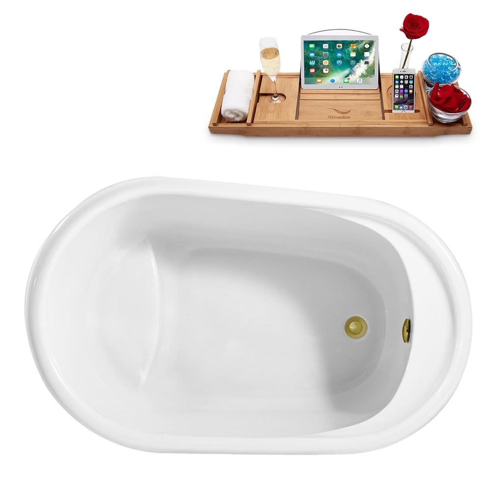 66" Streamline Freestanding Soaking Acrylic Bathtub With Drain and Bamboo Tray