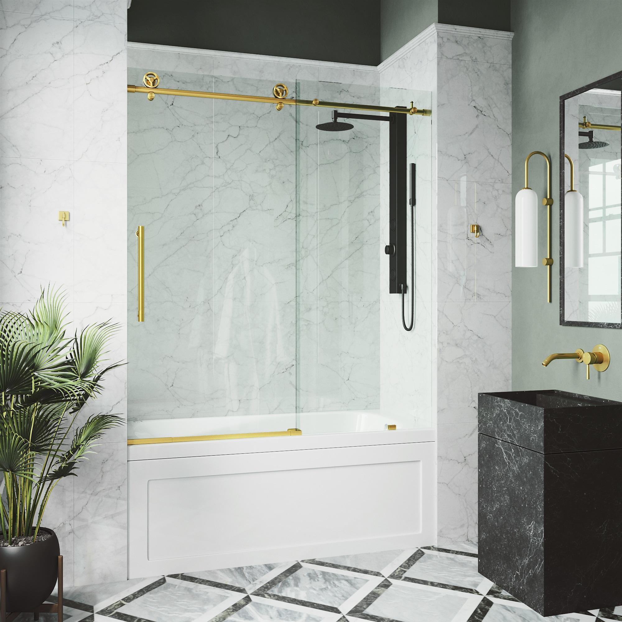 Cass 56-60" W x 66" H Sliding Frameless Tub Door with 3/8" Clear Glass