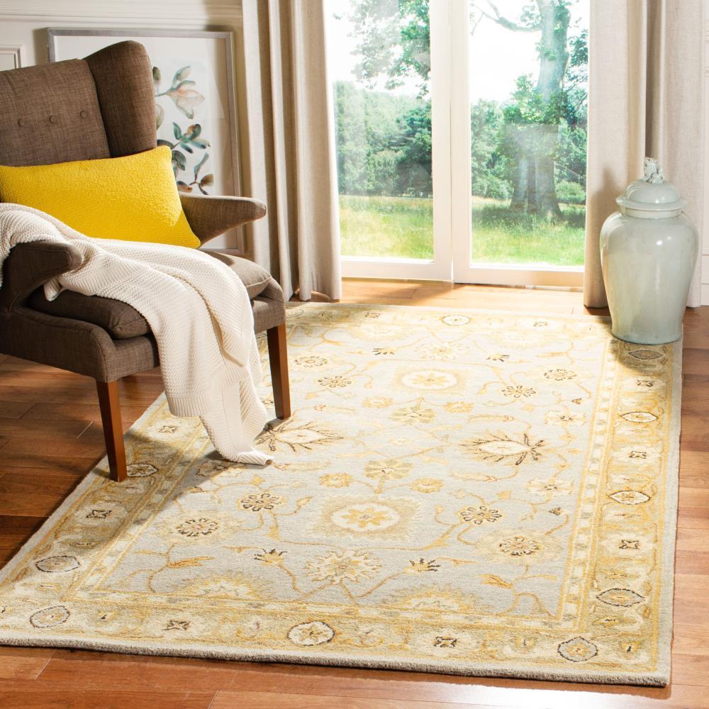 SAFAVIEH Anatolia Sherman Floral Wool Area Rug, Light Blue/Sage, 6' x 9'