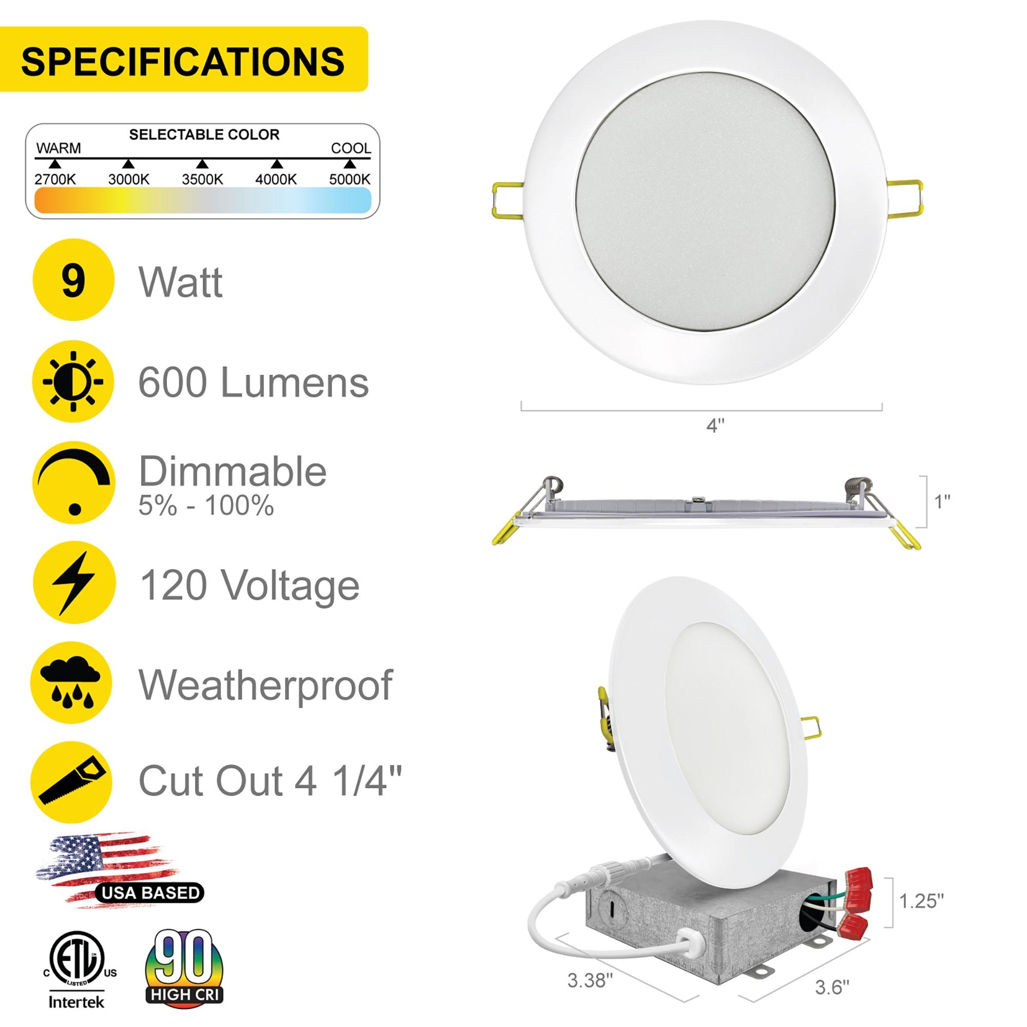 Panel Downlight 4.87'' Selectable Color Temperature Dimmable Air-Tight IC Rated LED Canless Recessed Lighting Kit