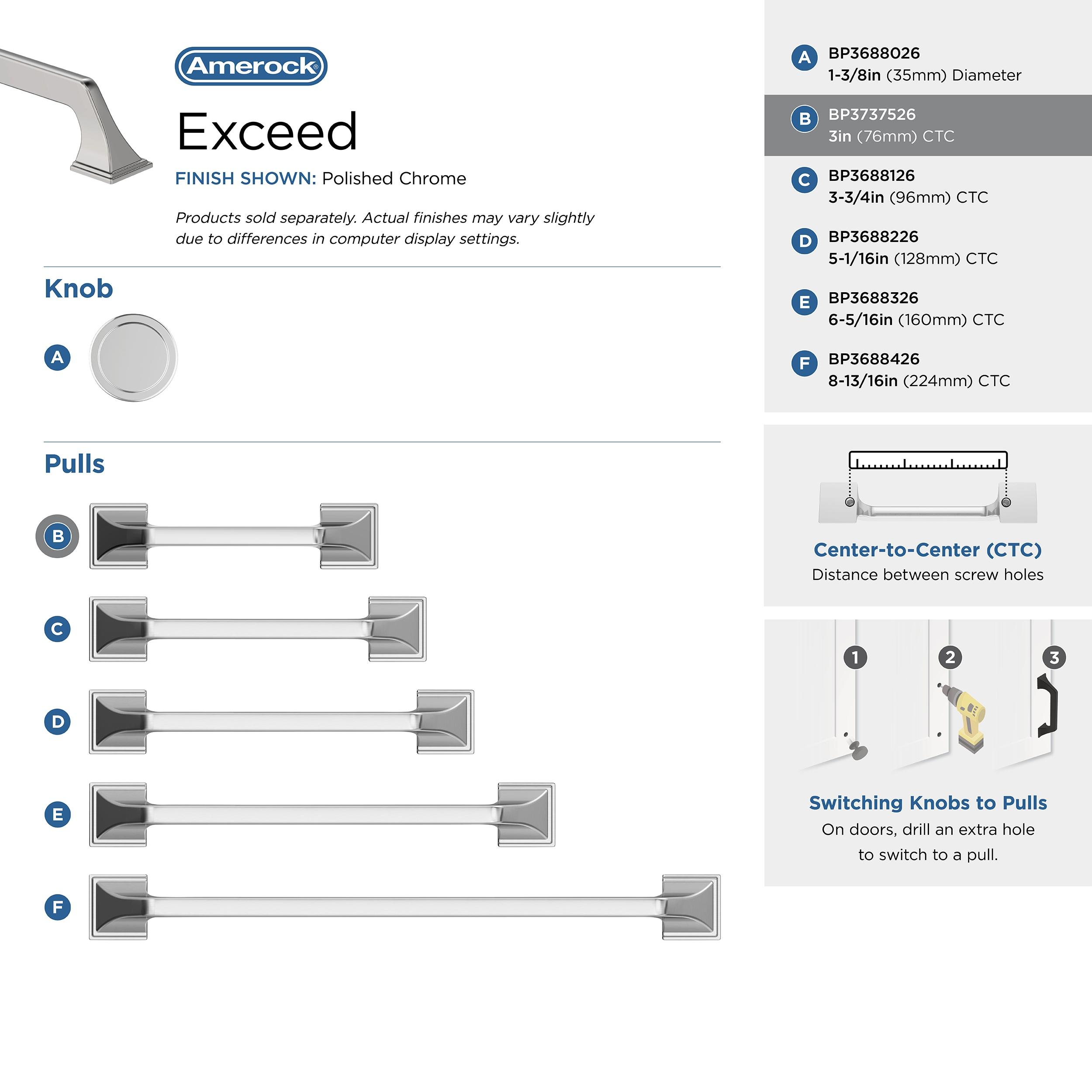 Amerock Exceed 3 inch (76mm) Center-to-Center Polished Chrome Cabinet Pull