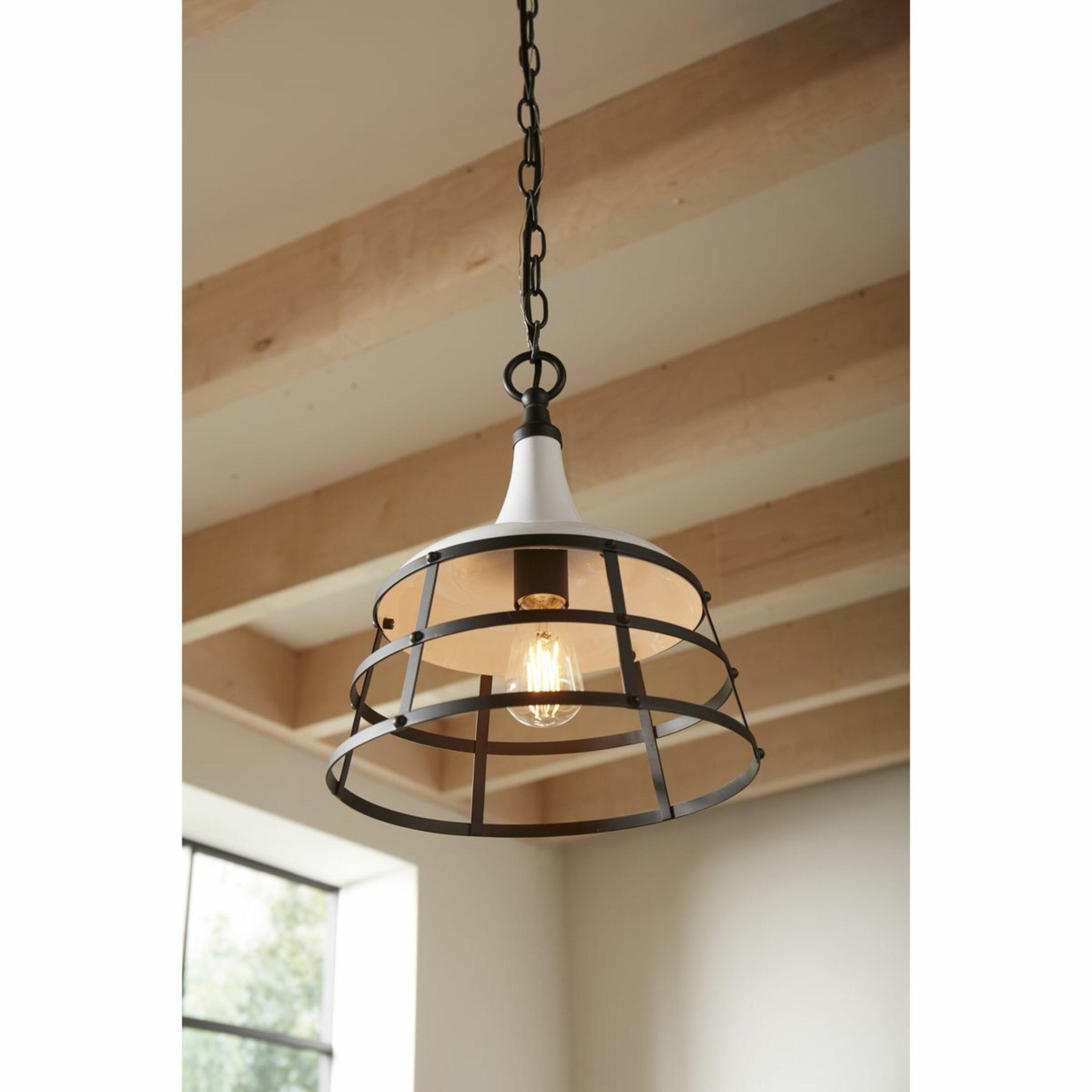 Progress Lighting Bastille Collection 1-Light Mini-Pendant, Steel, White Finish, Country Basket Shade