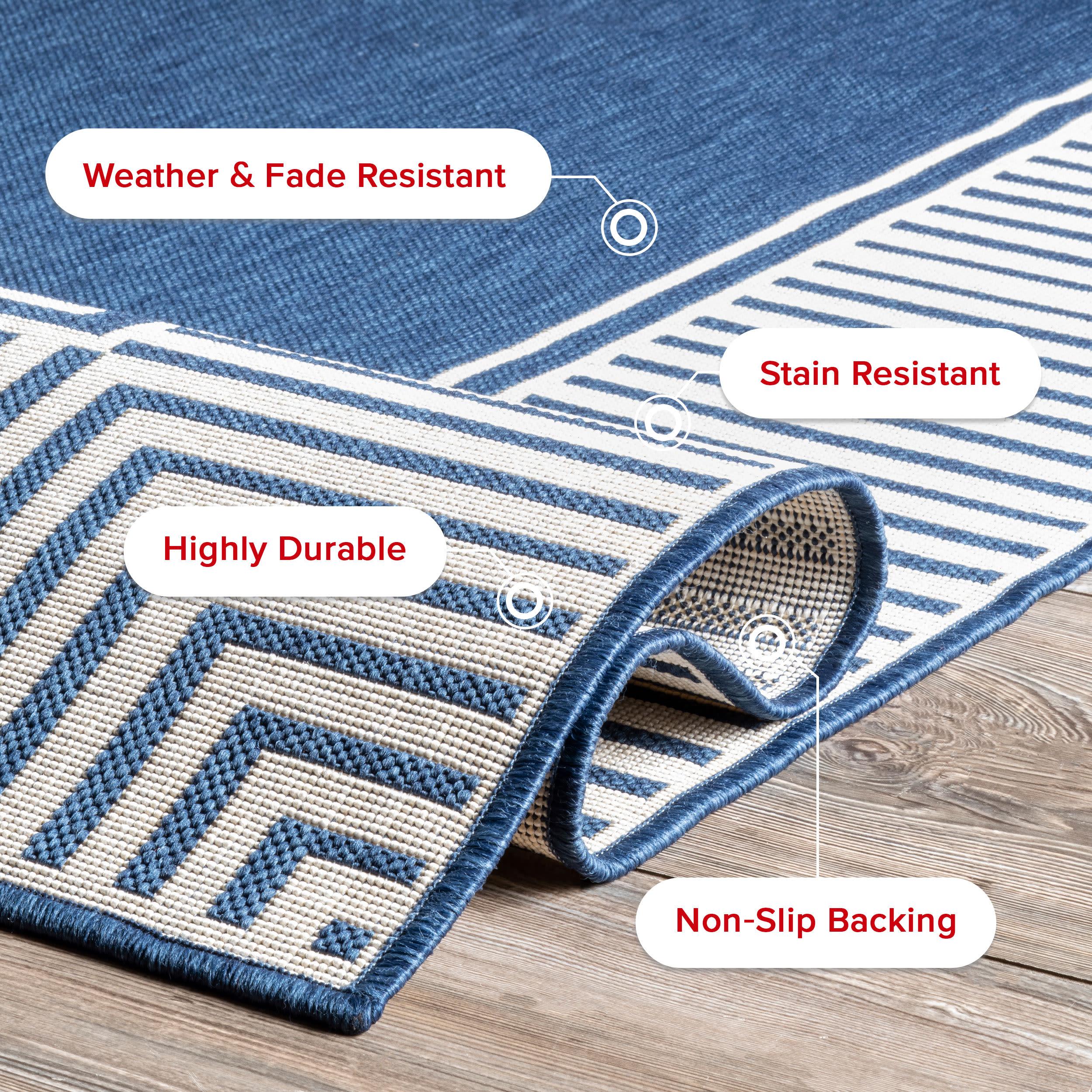 nuLOOM 4' x 6' Outdoor Area Rug, Stain Resistant, Weather Resistant, High Traffic, Patio, Balcony, Outside, Living Room, Dining Room, Asha Navy