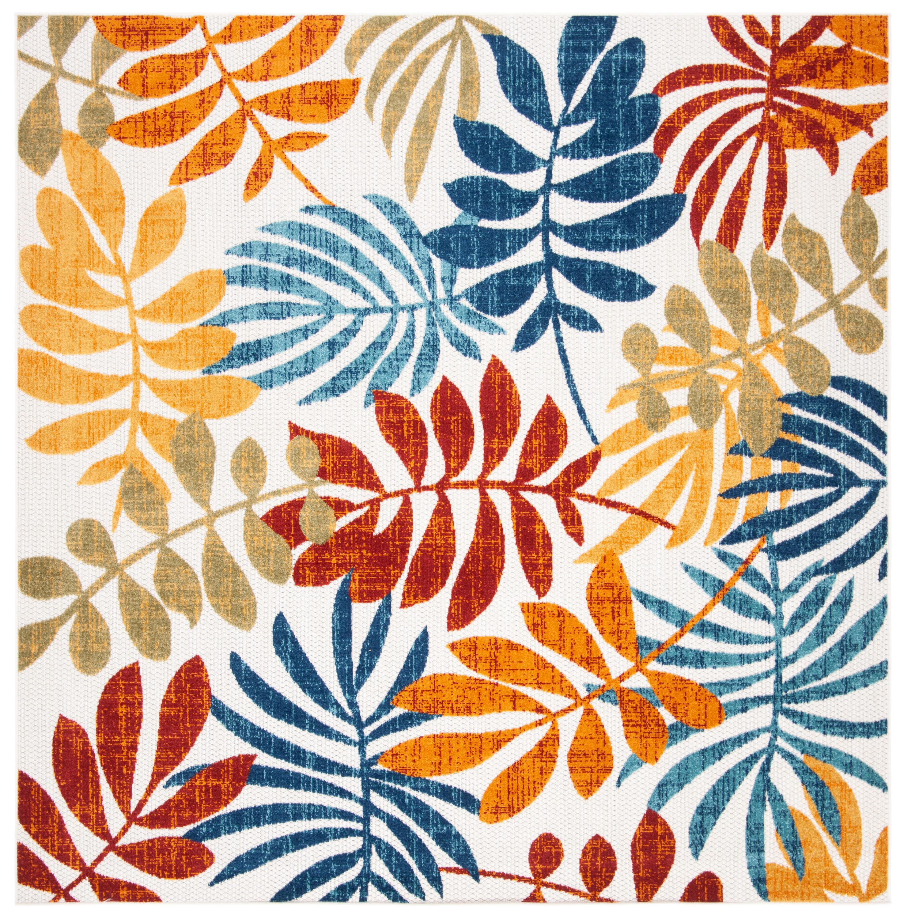 Cabana CBN814 Power Loomed Indoor and Outdoor Area Rug - Creme/Red - 4'x4' - Safavieh.