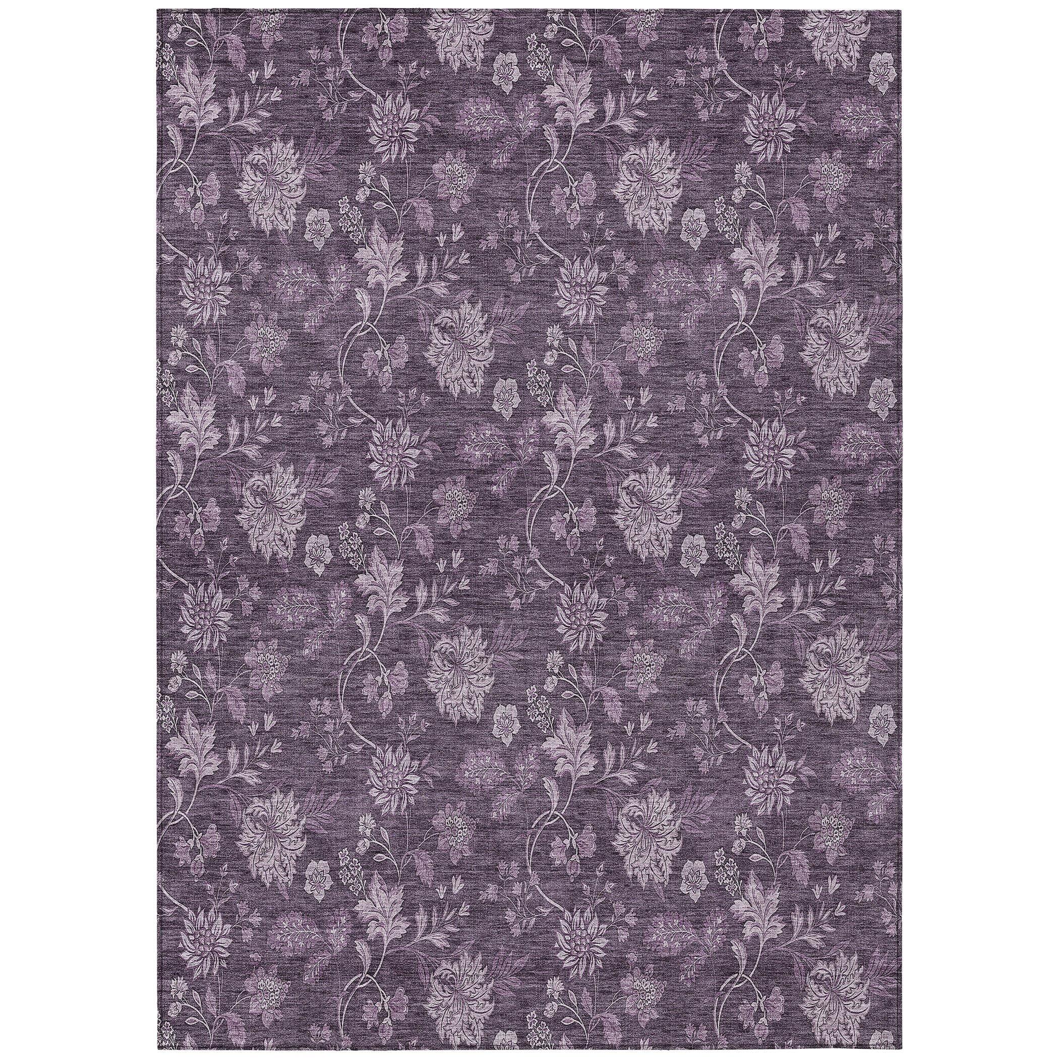 Plum Floral Rectangular Synthetic Indoor/Outdoor Area Rug