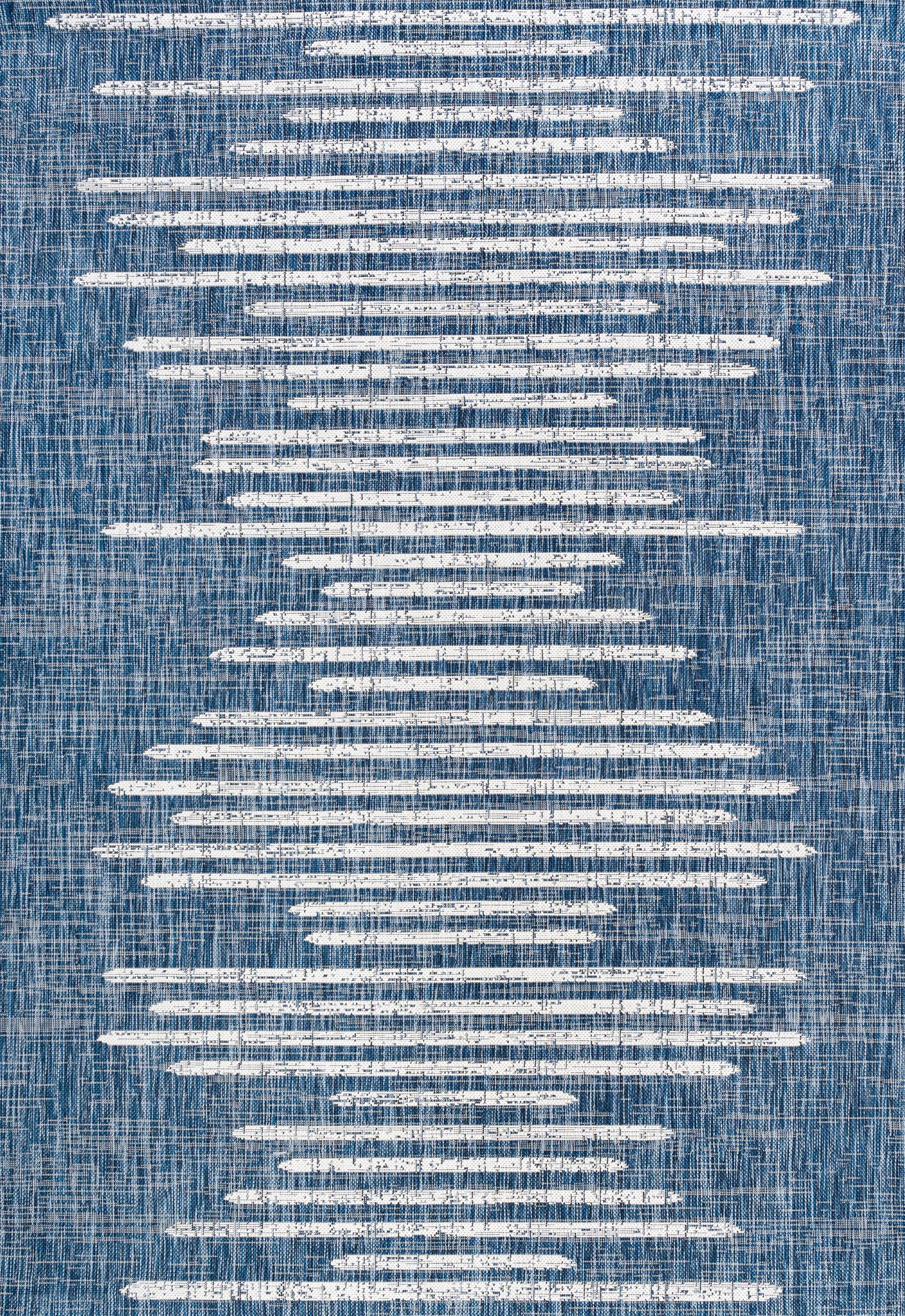Grundy Berber Stripe Geometric Blue/Ivory Indoor/Outdoor Rug