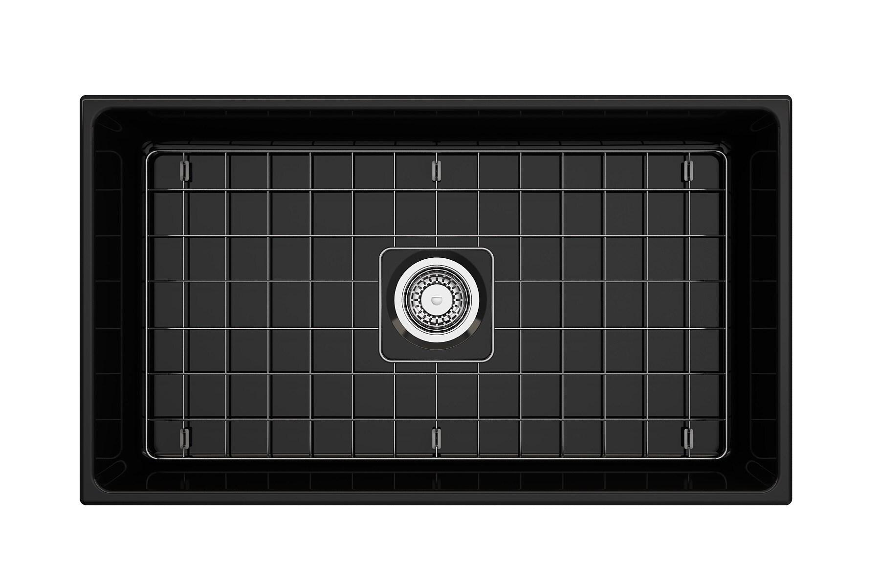 BOCCHI Contempo Farmhouse Apron Front Fireclay 33 in. Single Bowl Kitchen Sink with Protective Bottom Grid and Strainer in Matte Gray