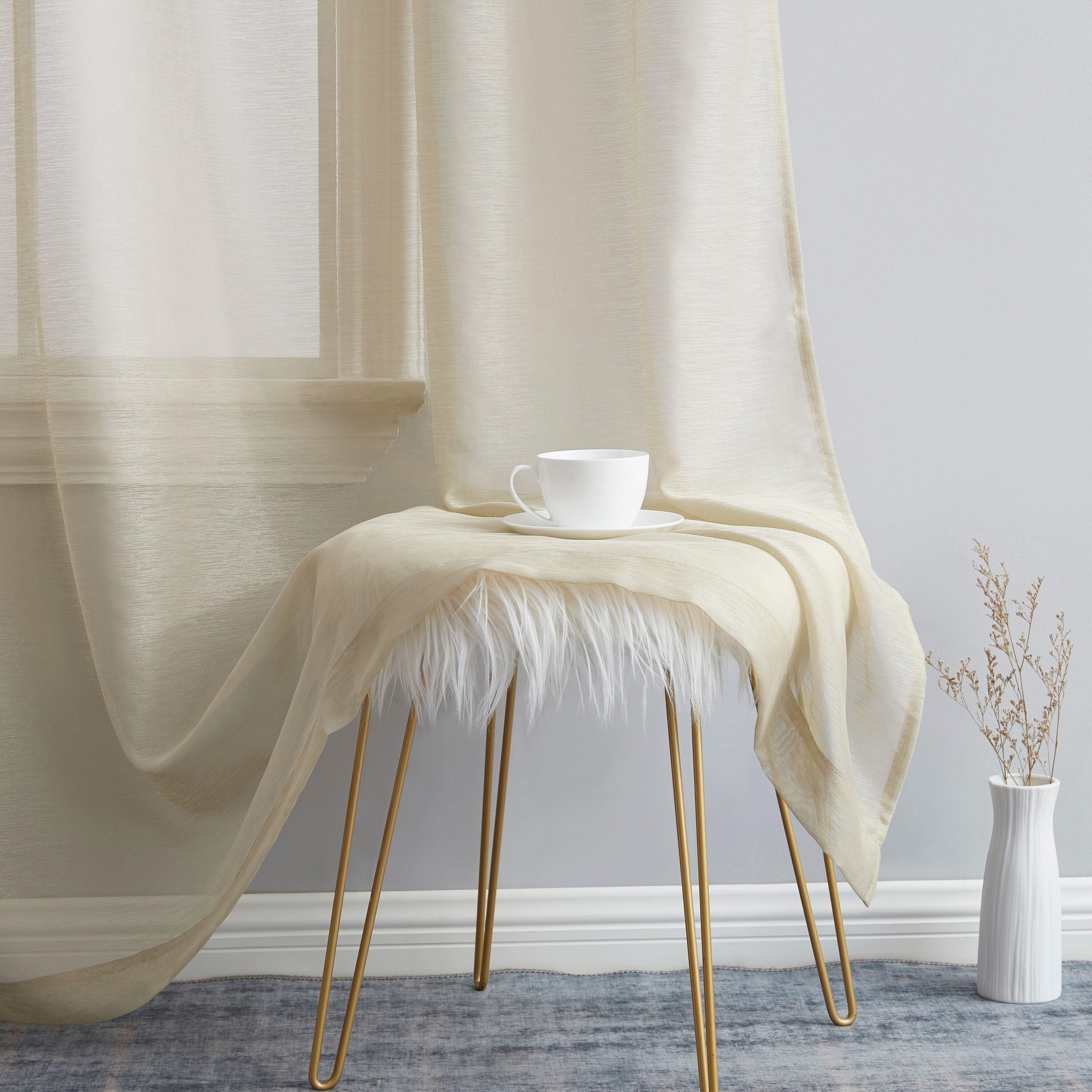 HLC.ME Lauren Semi Sheer Light Filtering Transparent Pocket Top & Back Tab Lightweight Window Curtain Panels, Set of 2 - Beige, 54 W x 63 L