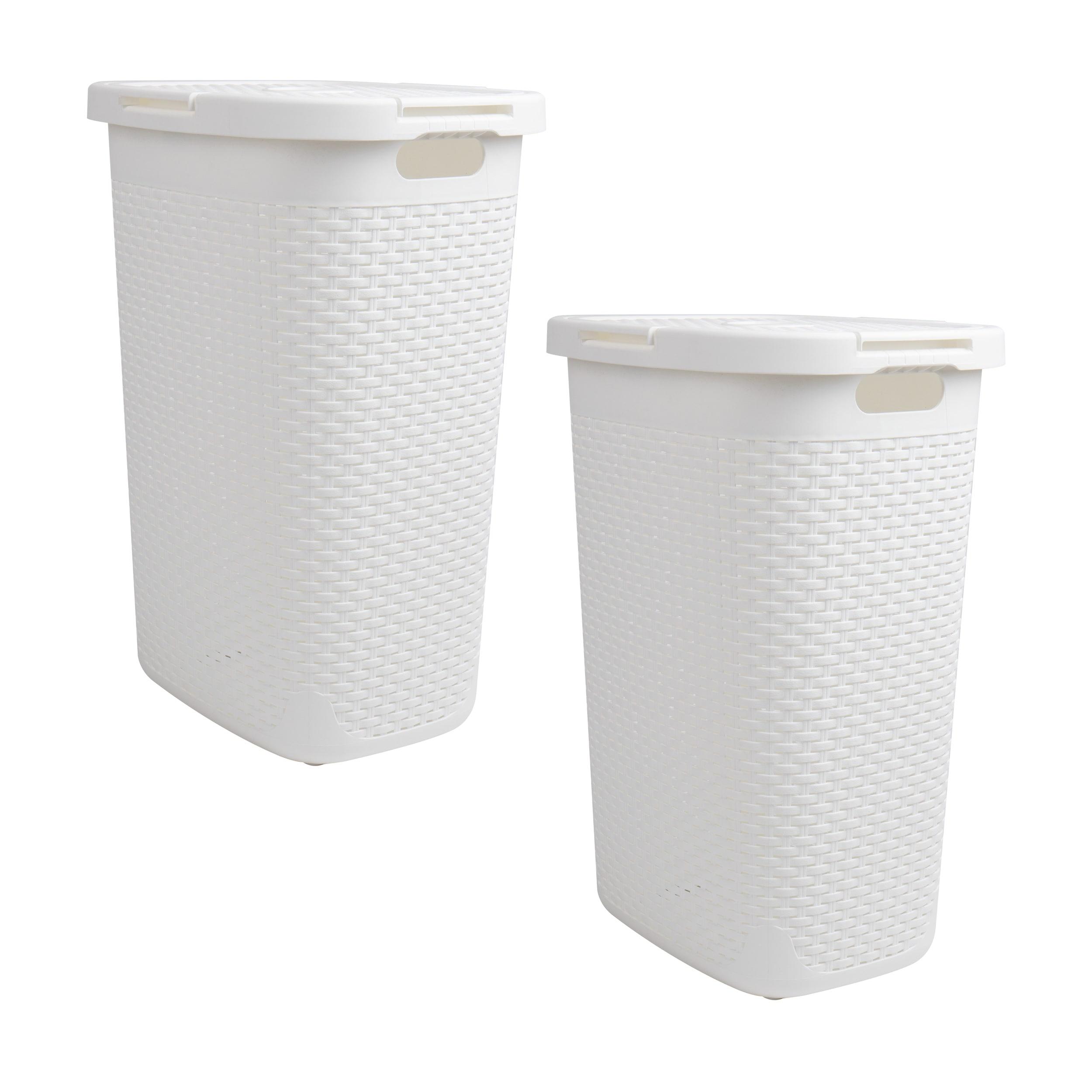 Mind Reader Mind Reader 60L Slim Laundry Hamper, Clothes Basket, Lid, Wicker Style, Plastic, 17.65"L x 13.75"W x 24.15"H, 2-Pack