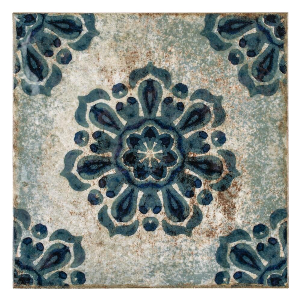 Livorno Blue Floral 7.88" Ceramic Wall Tile