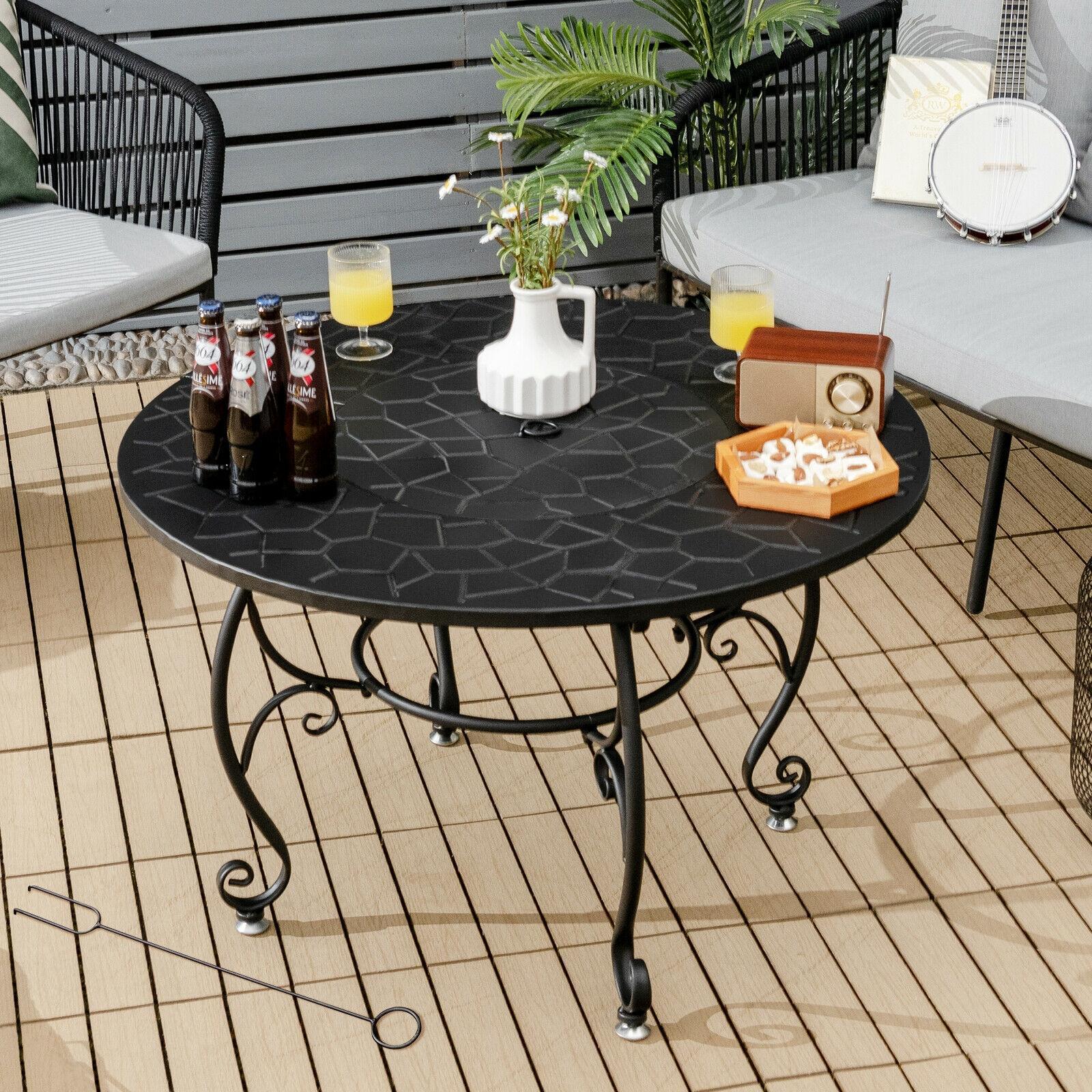 Costway 35.5'' Patio Fire Pit Dining Table Charcoal Wood Burning W/ Cooking BBQ Grate