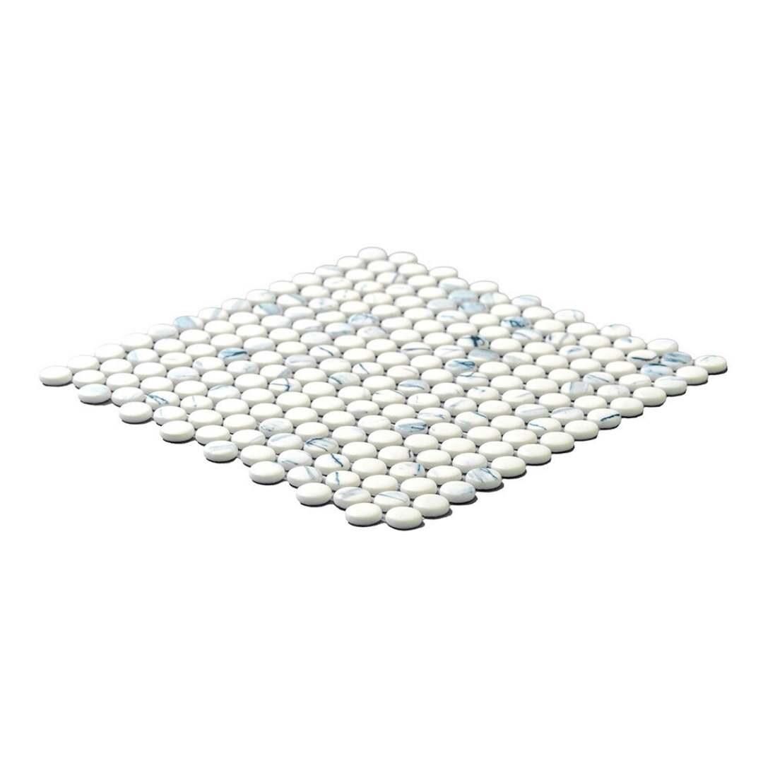 The Tile Life Eterna Penny 12" x 12" Calacatta Blue Glass Floor and Backsplash Wall Tile, 4x4 Sample