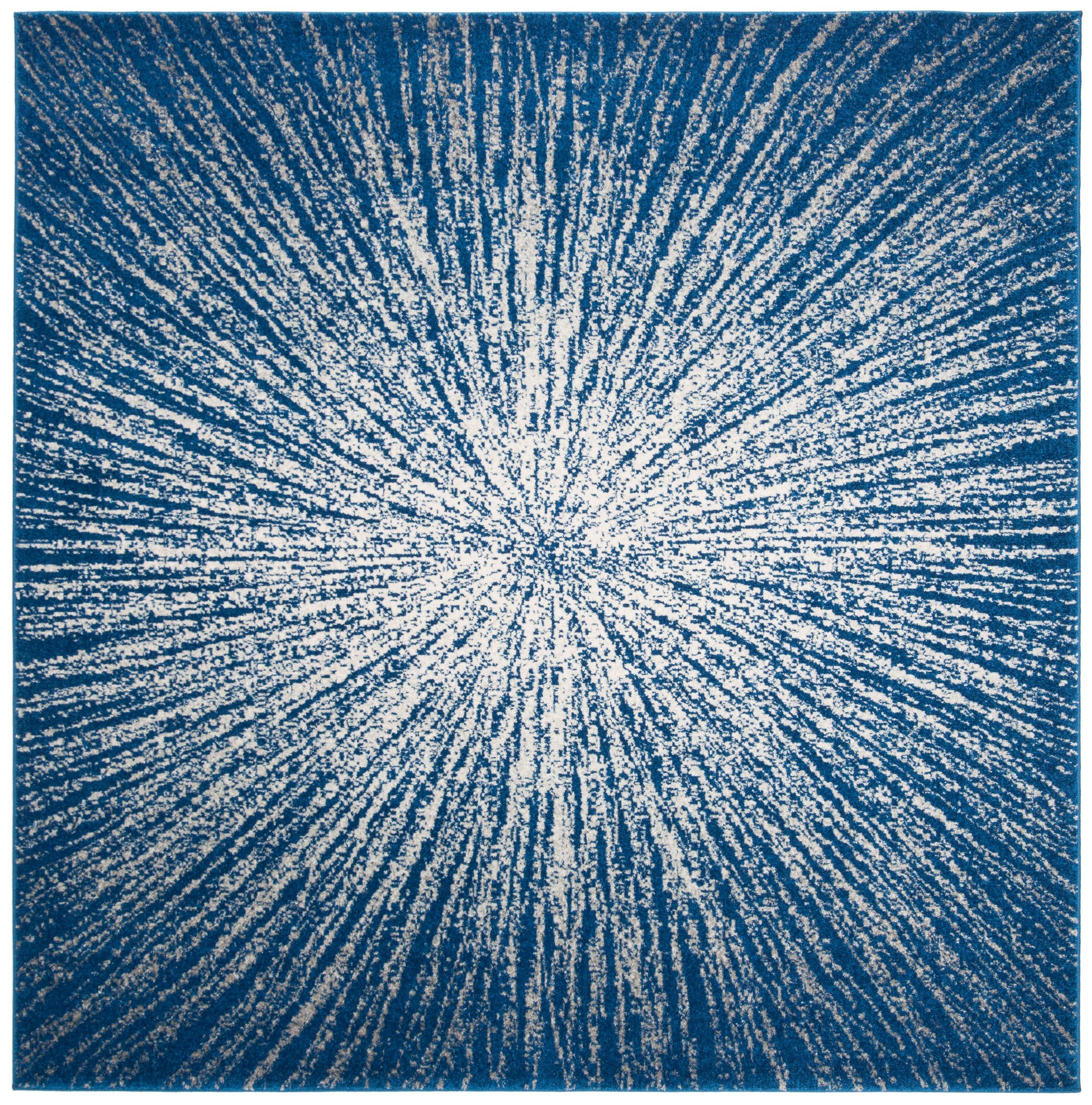 SAFAVIEH Evoke Vana Abstract Sunburst Area Rug, Navy/Ivory, 6'7" x 6'7" Square