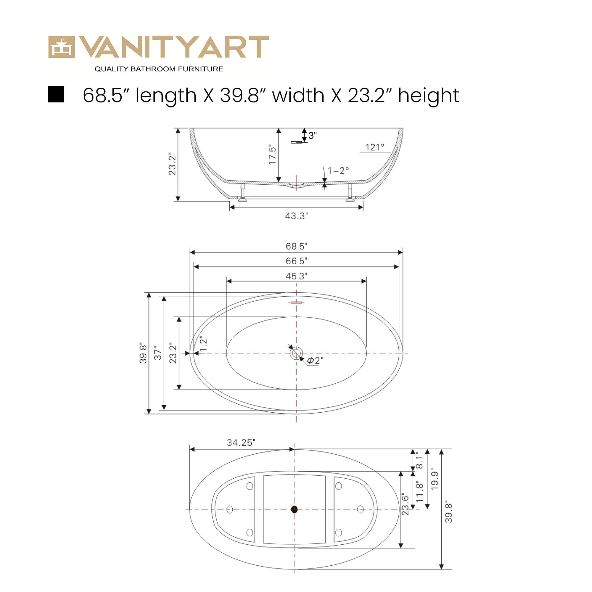 67'' x 32'' Freestanding Soaking Acrylic Bathtub