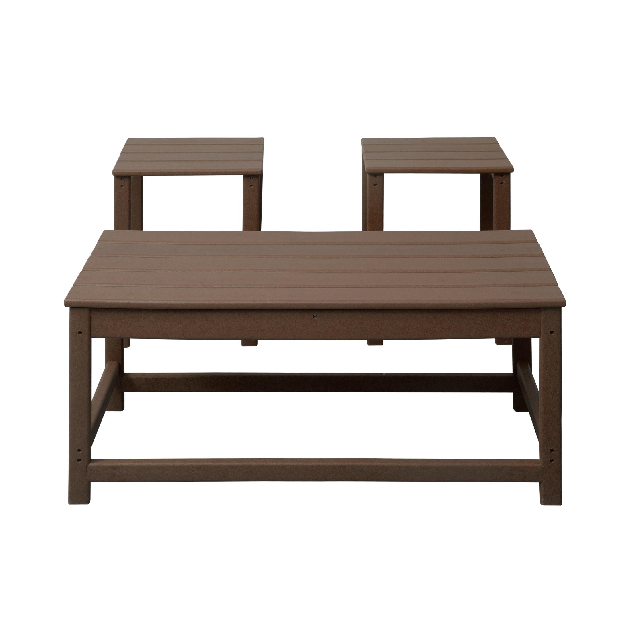 Polytrends  Laguna Hdpe All Weather Outdoor Patio Coffee And Side Tables (3-Piece Set) Dark Brown
