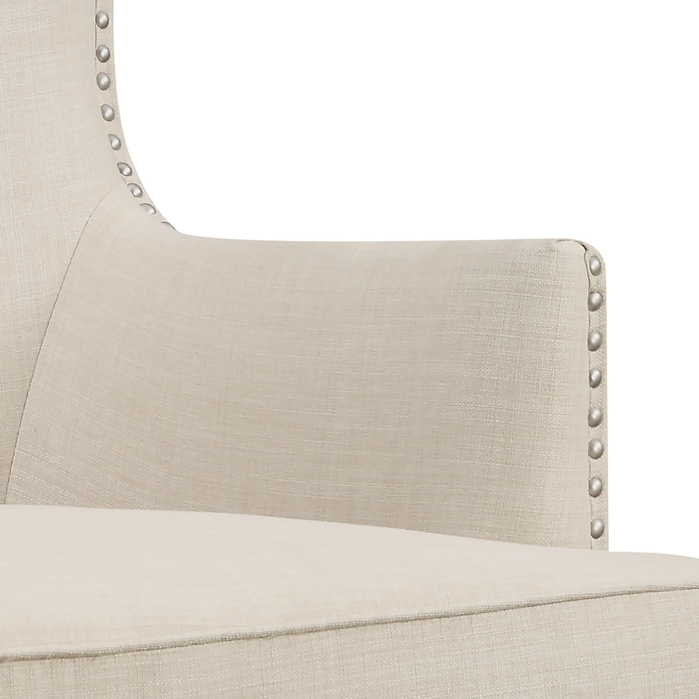 Karson High Back Upholstered Chair Natural: Picket House Furnishings, Espresso Legs, Studded Trim