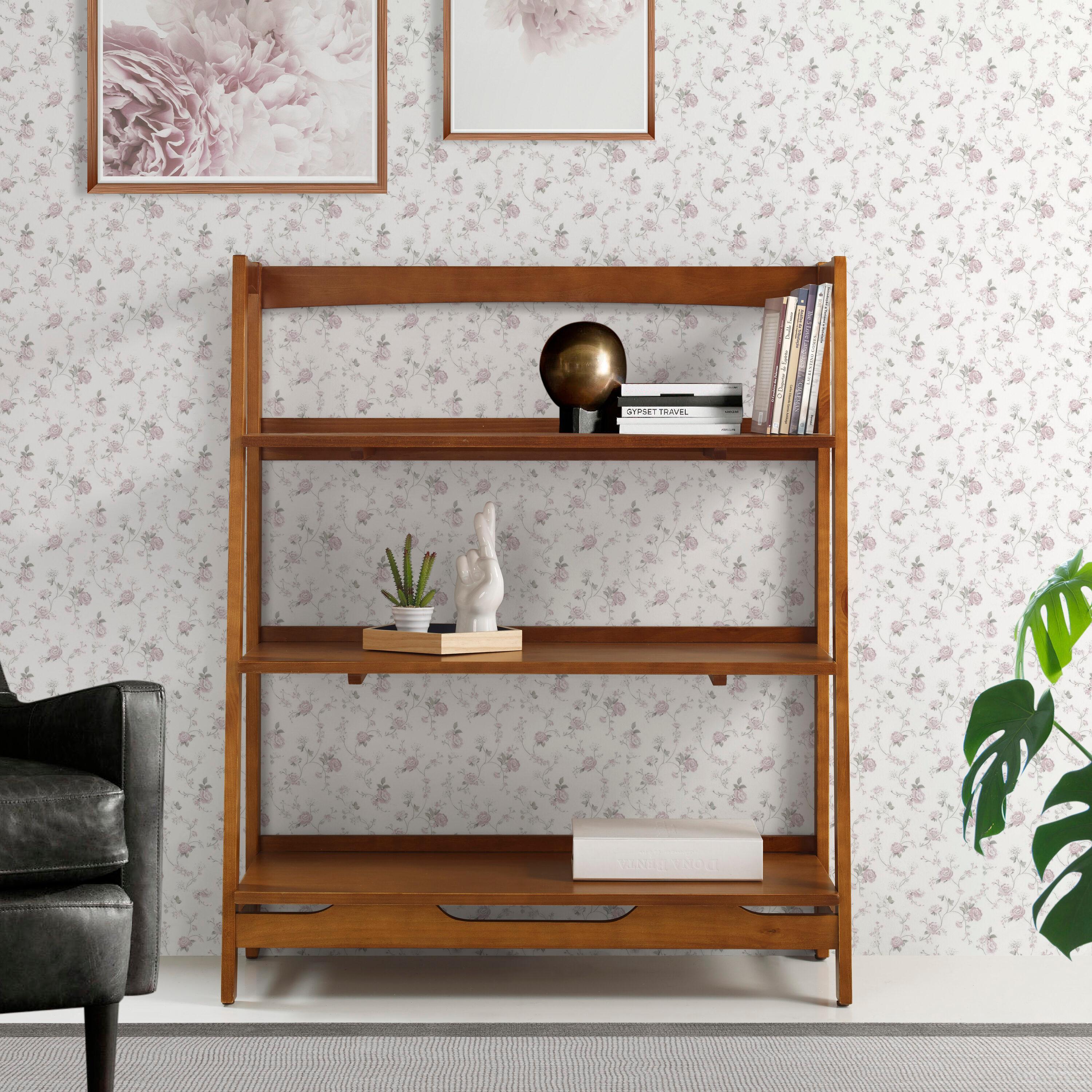 Camaflexi Mid Century Modern Wooden Bookshelf 3 Tier Open Shelving Unit, Castanho 100% Solid Wood