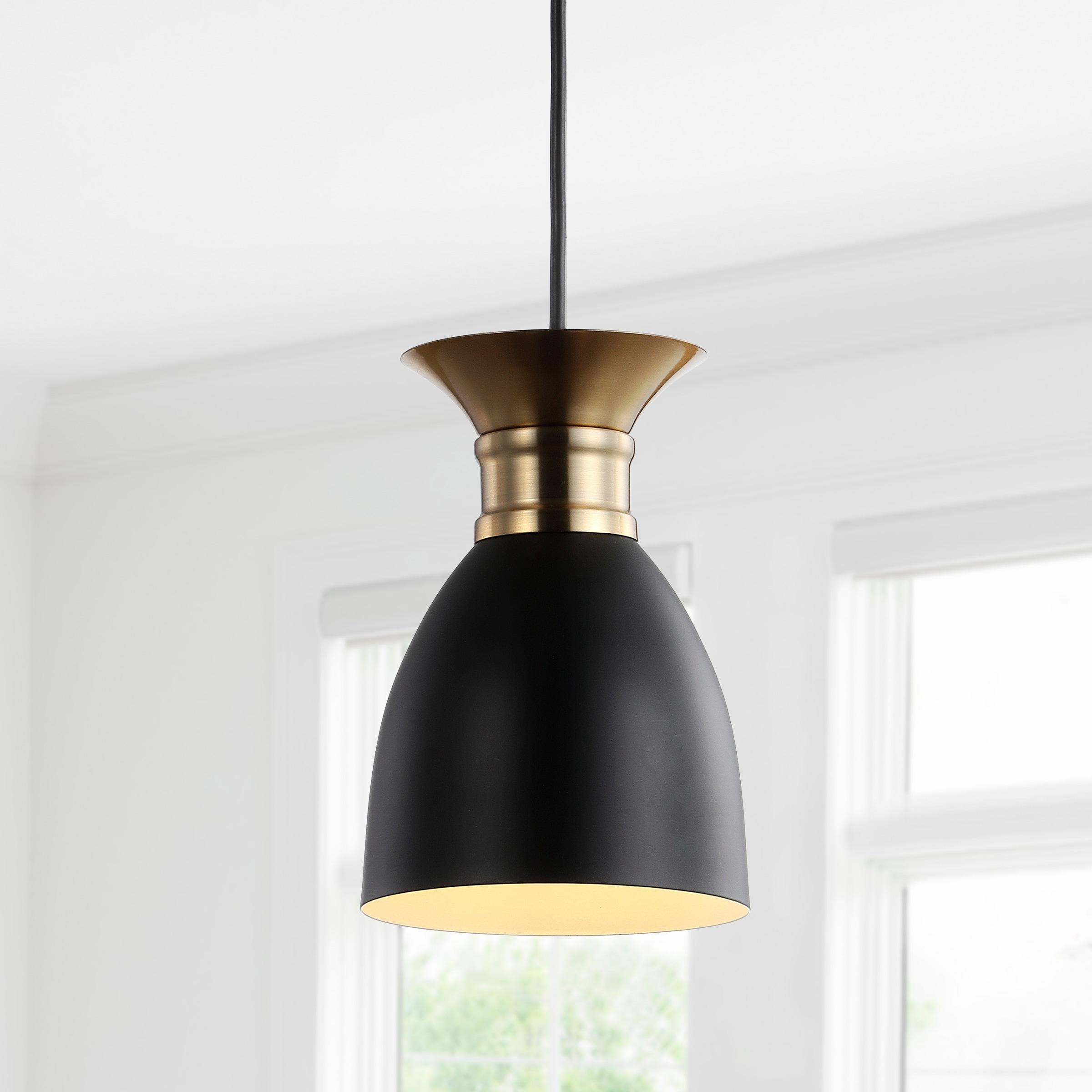 Edison 5.75 in. 1-Light Black/Brass Gold Metal LED Pendant