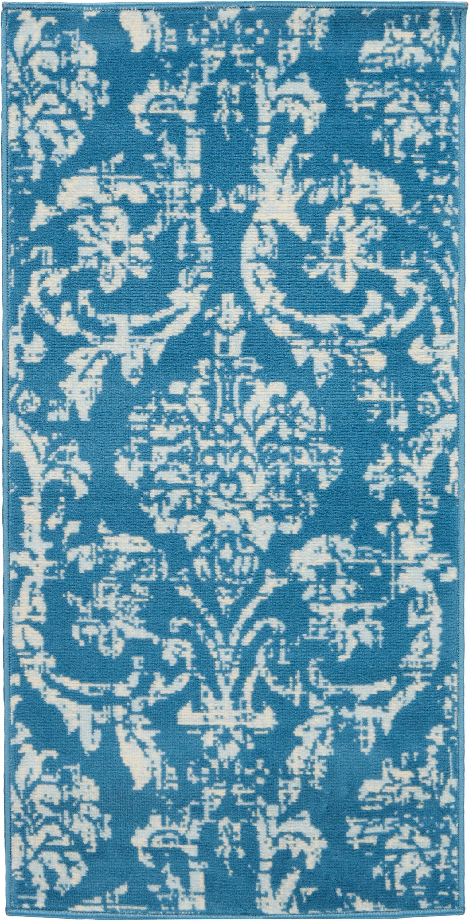 Nourison Jubilant 2' x 4' Blue Area Rug Farmhouse Vintage Damask by Nourison