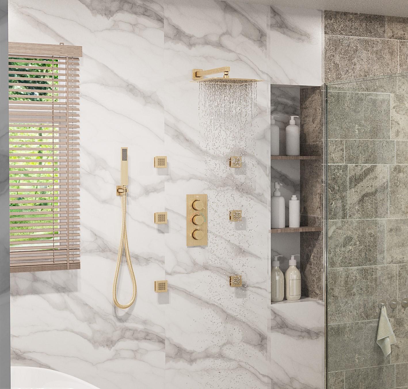 mondawe Herathena 3 Functions Wall Mounted Luxury Shower System with 6 Body Jets (Rough-in Valve Included) WF6310-12BG-WM