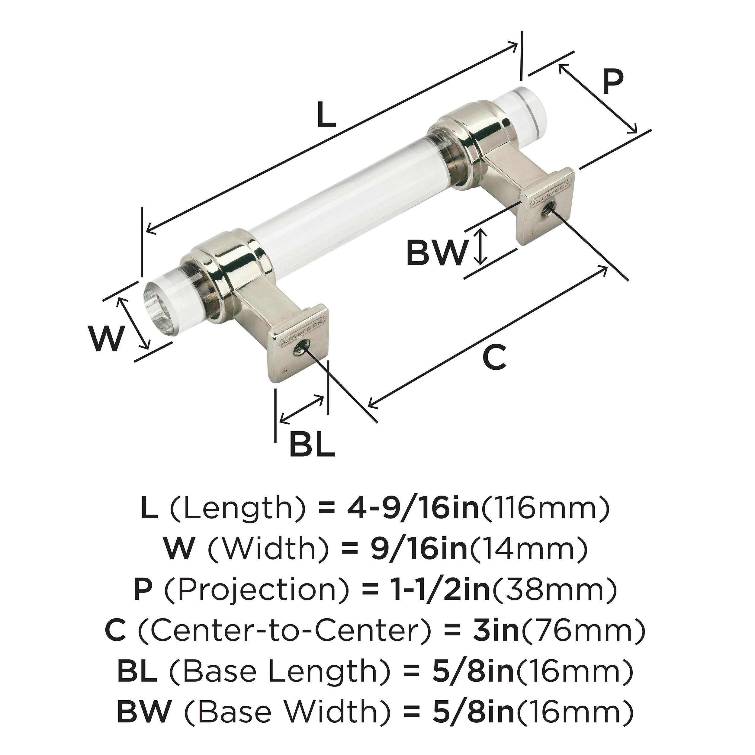 Amerock Glacio 3 inch (76mm) Center-to-Center Clear/Polished Nickel Cabinet Pull