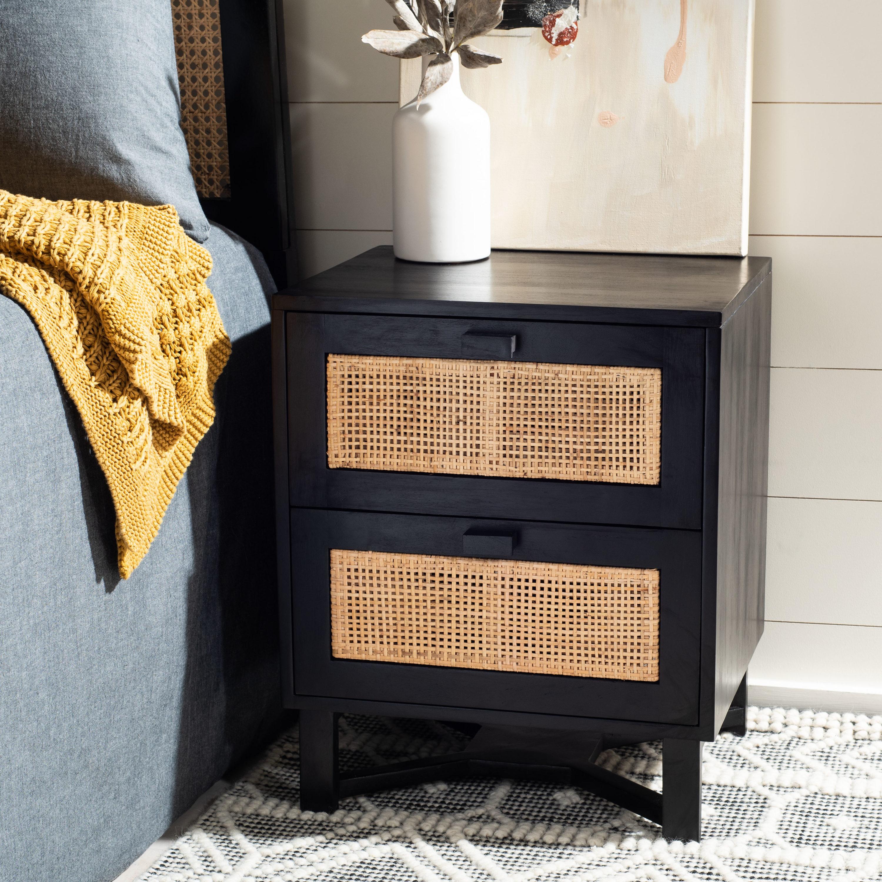 Hedwig 2 Drawer Nightstand - Black/Natural - Safavieh.