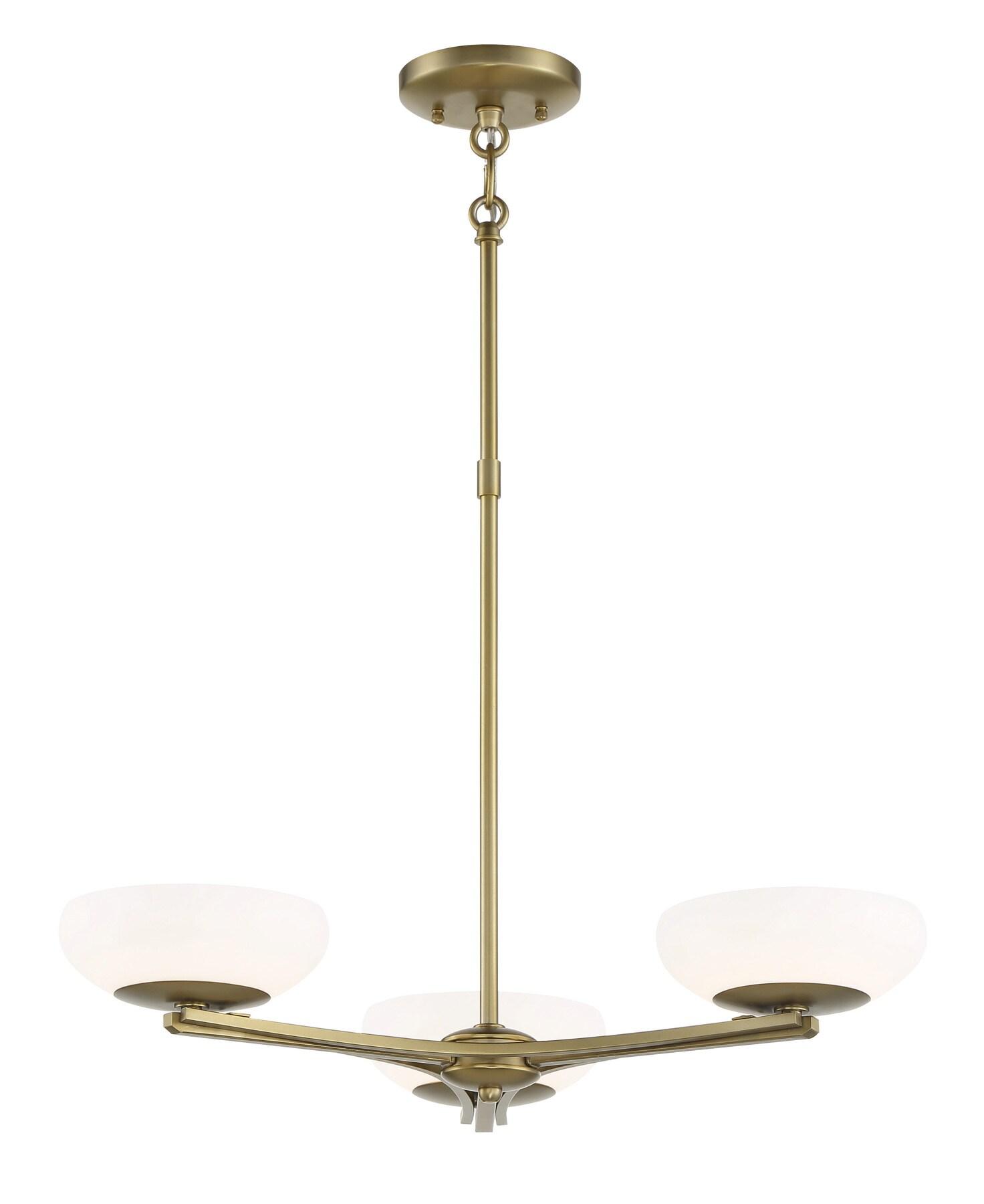 Soft Brass 24" Modern 3-Light LED Chandelier with Etched Opal Glass