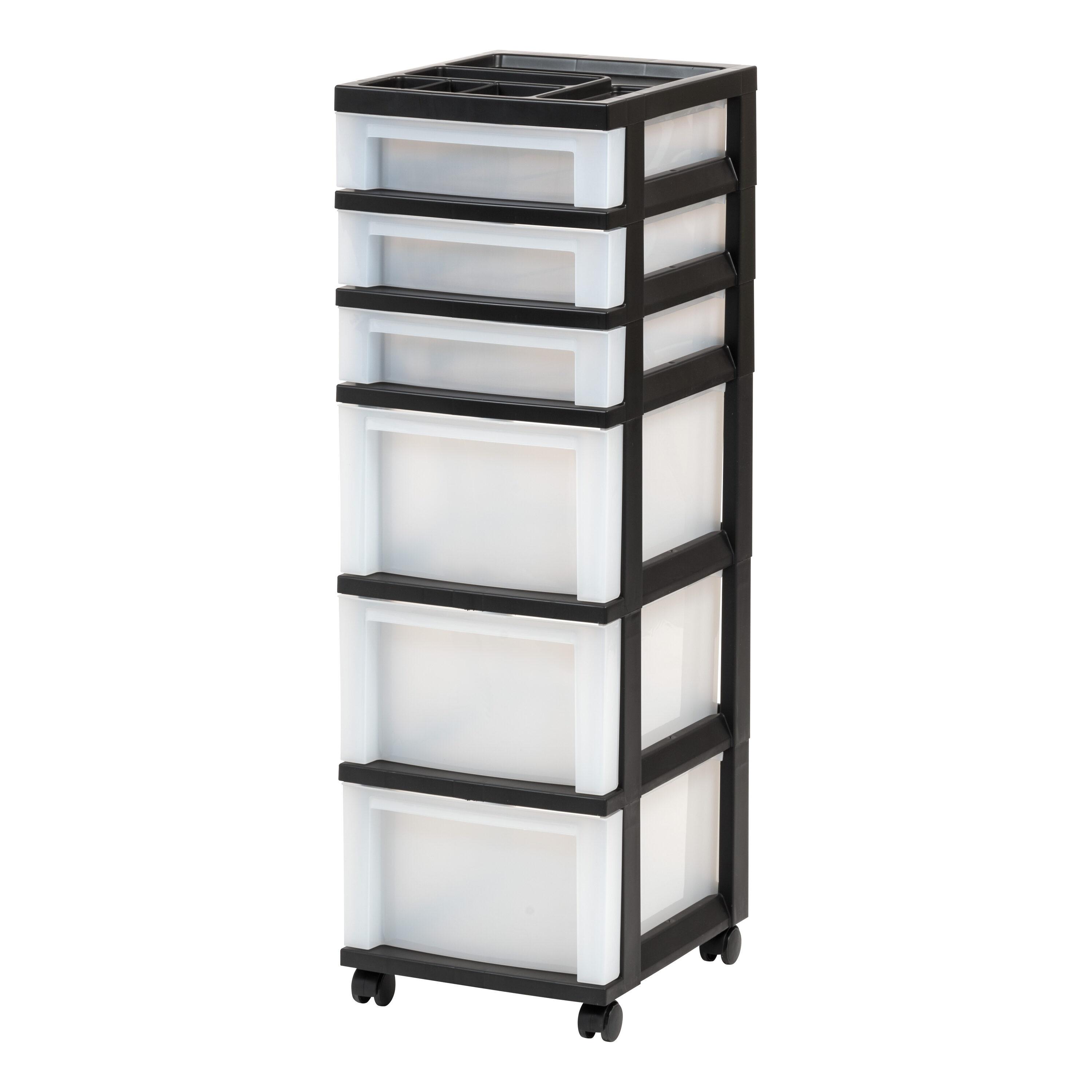 IRIS USA 6-Drawer Plastic Storage Cart with Organizer Top and Wheels, Clear/Black