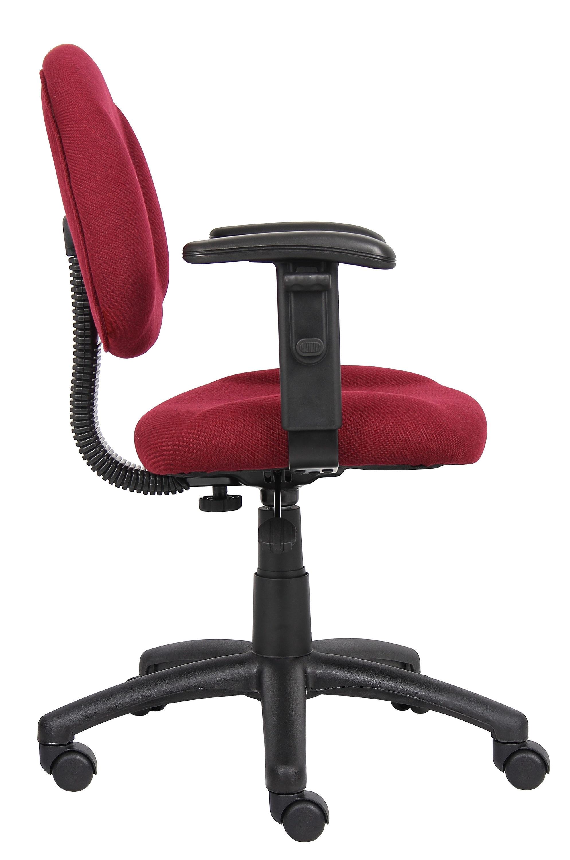 Deluxe Posture Chair with Adjustable Arms Burgundy - Boss Office Products: Ergonomic Swivel, Lumbar Support, Metal Frame