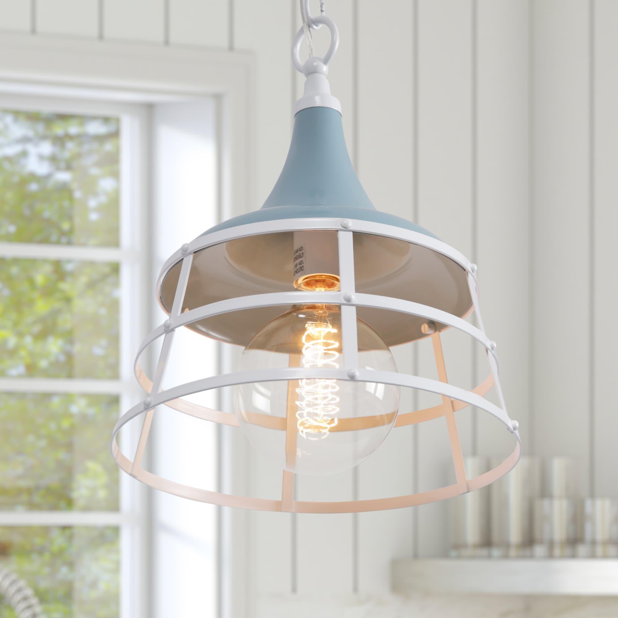 Progress Lighting, Bastille Collection, 1-Light Mini-Pendant, Coastal Blue, Country Basket Shade