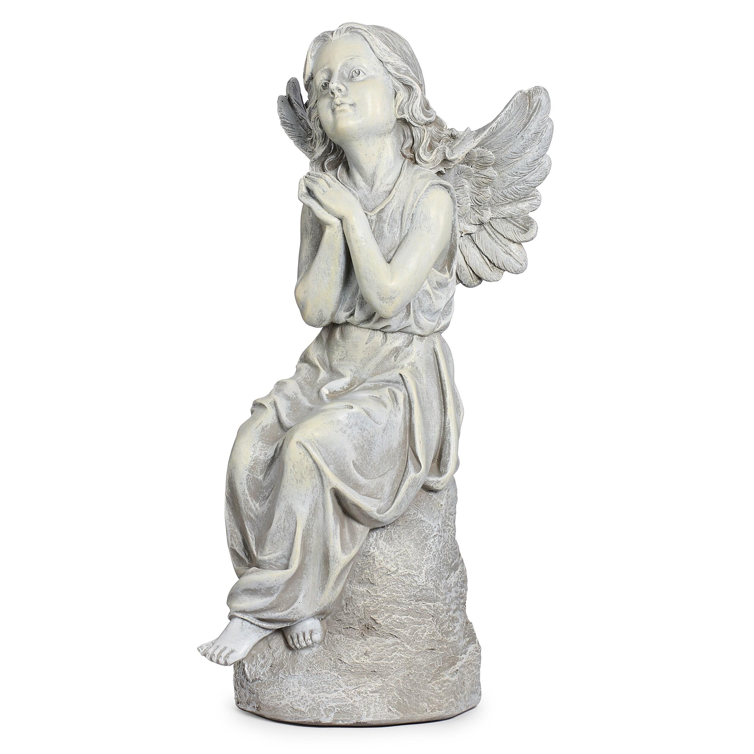 Roman 16" Sitting Angel Resin Outdoor Garden Statues Gray