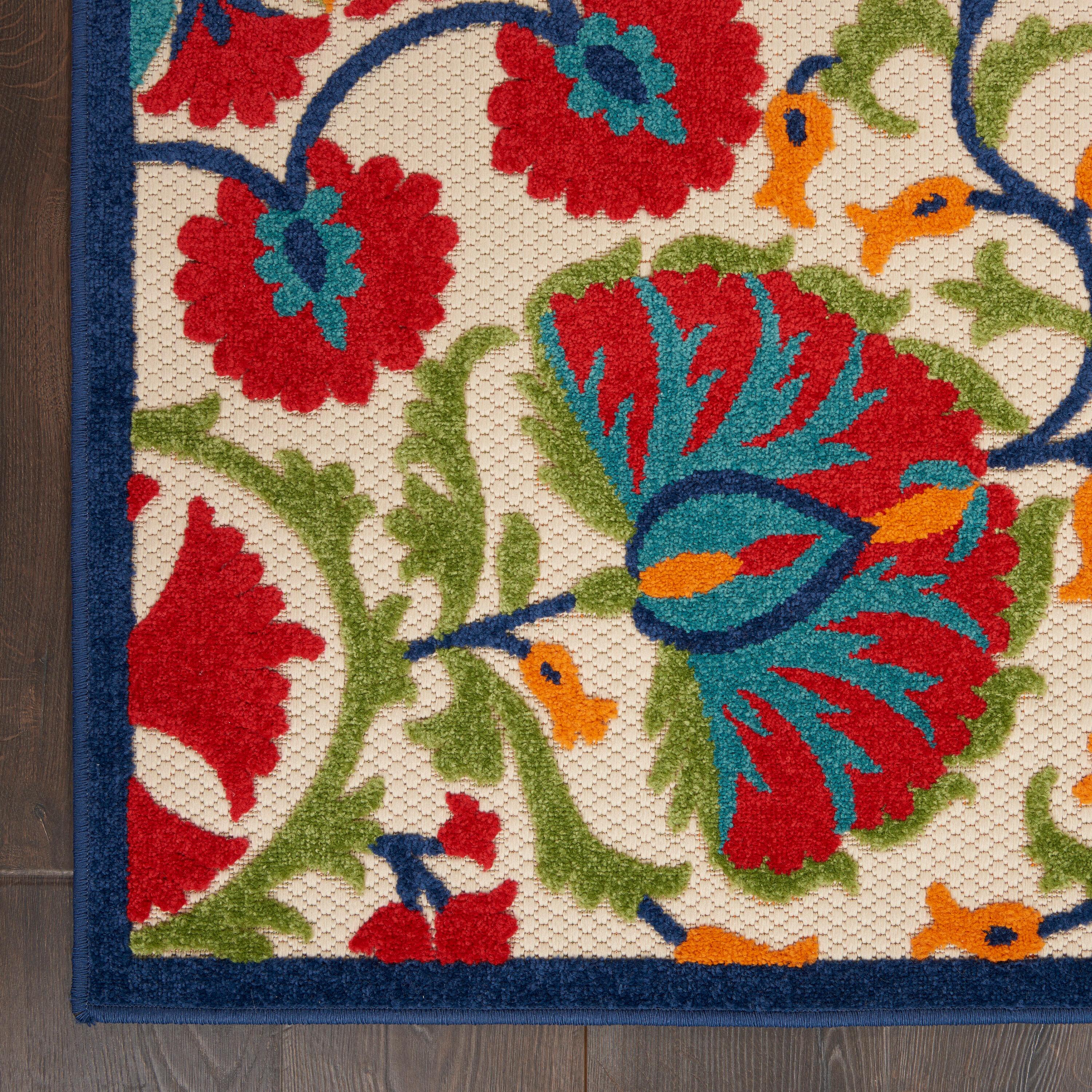Nourison Aloha Floral Easy Care Flatweave High-Low Indoor Outdoor Area Rug Red/Multi 7' x 10'