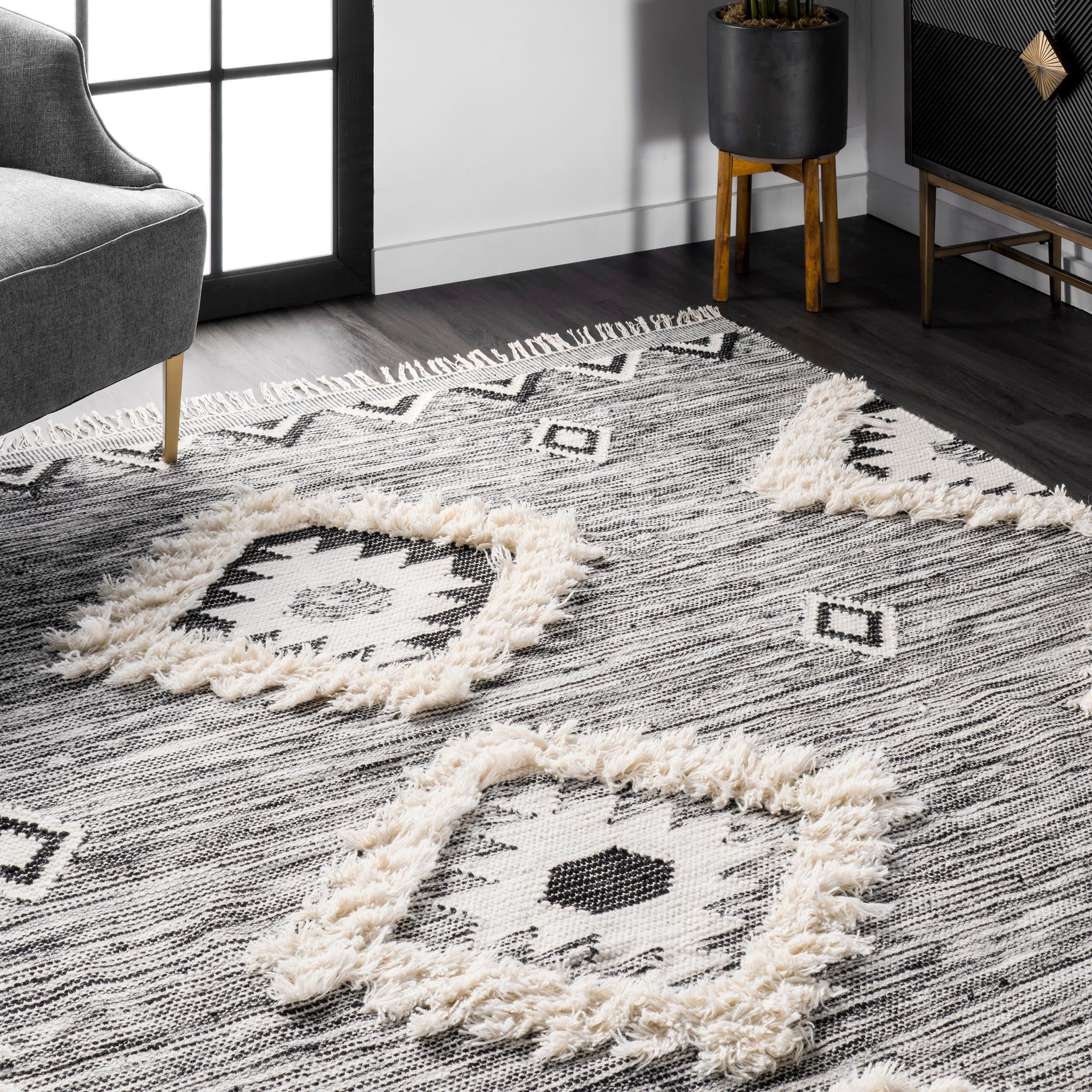 Nuloom Savannah Diamond 3x5 Wool Accent Indoor Area Rug for Living Room Bedroom Dining Room Entryway Kitchen, Black/Ivory