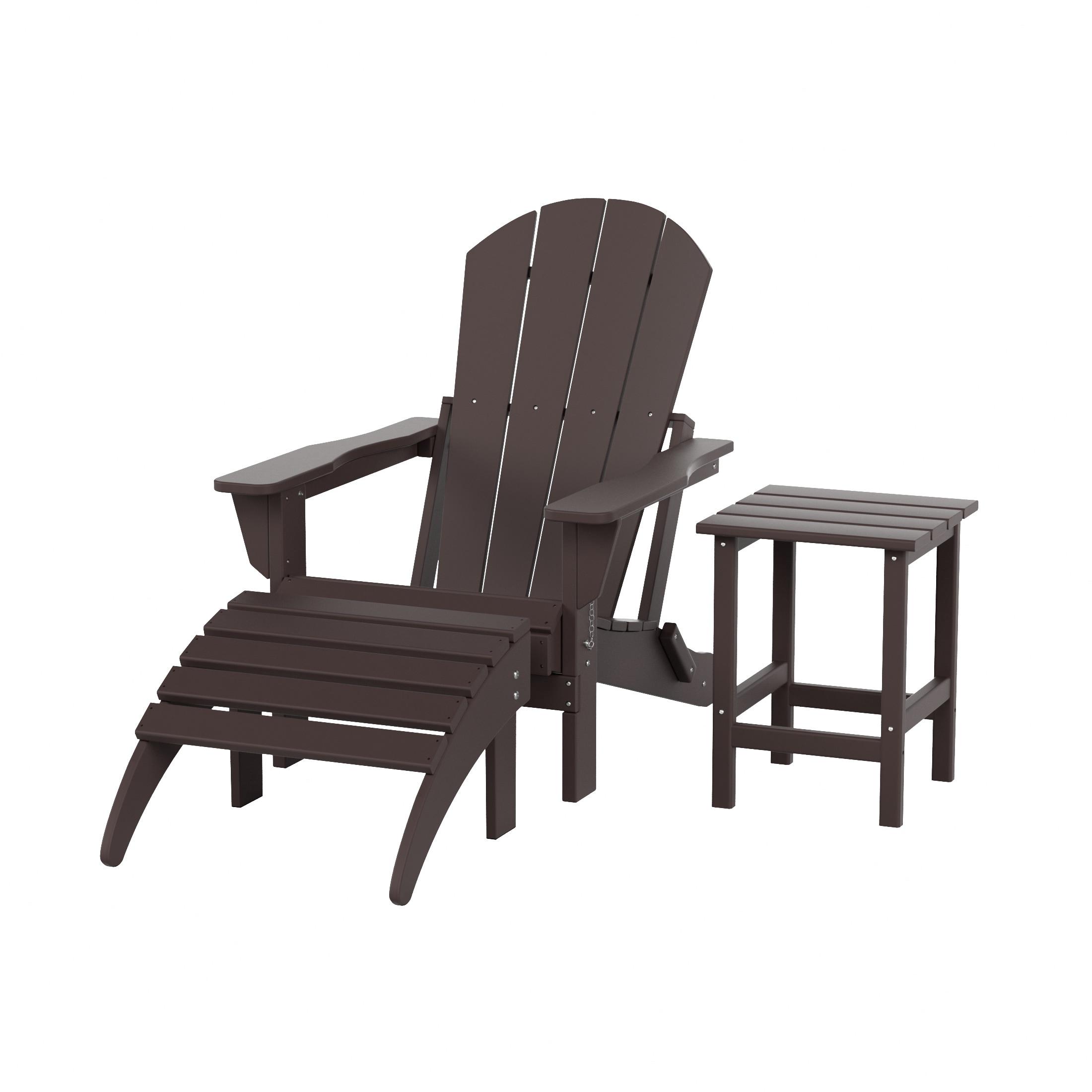 Polytrends  Laguna Hdpe All Weather Outdoor Patio Foldable Adirondack Chair With Ottoman And Side Table (3-Piece Set) Dark Brown