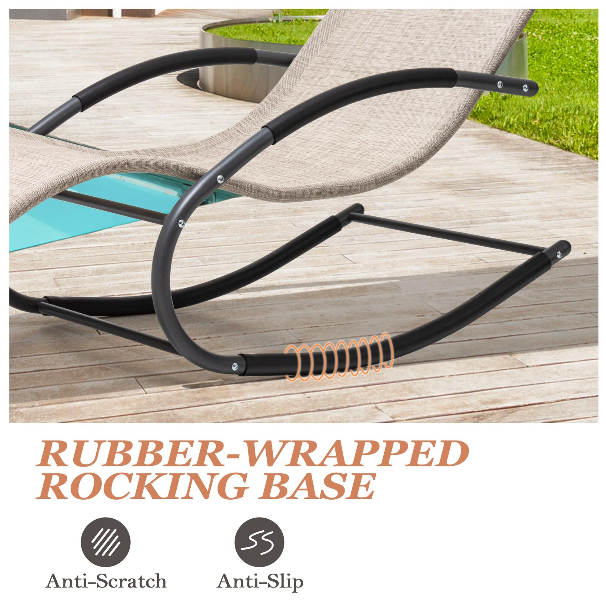 Crestlive Products Patio Outdoor Rocking Chair Curved Rocker Chaise Lounge Chair with Pillow Beige