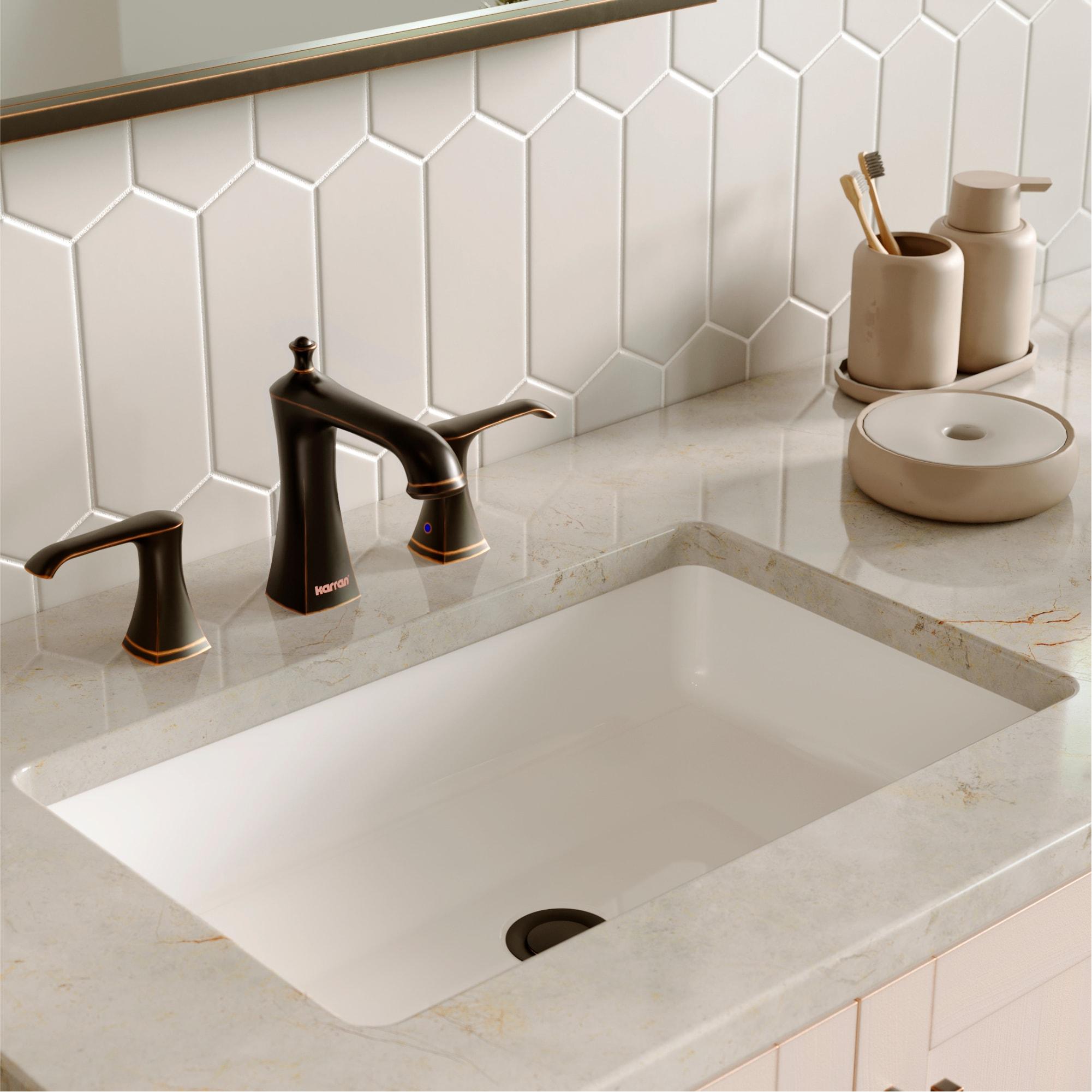 Karran Woodburn 8 In. Widespread 2-Handle Bathroom Faucet With Matching Pop-up Drain