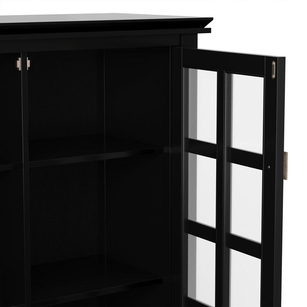 Simpli Home Artisan 38"W Solid Wood 4-Shelf Medium Storage Cabinet with Glass Doors and Adjustable Shelves