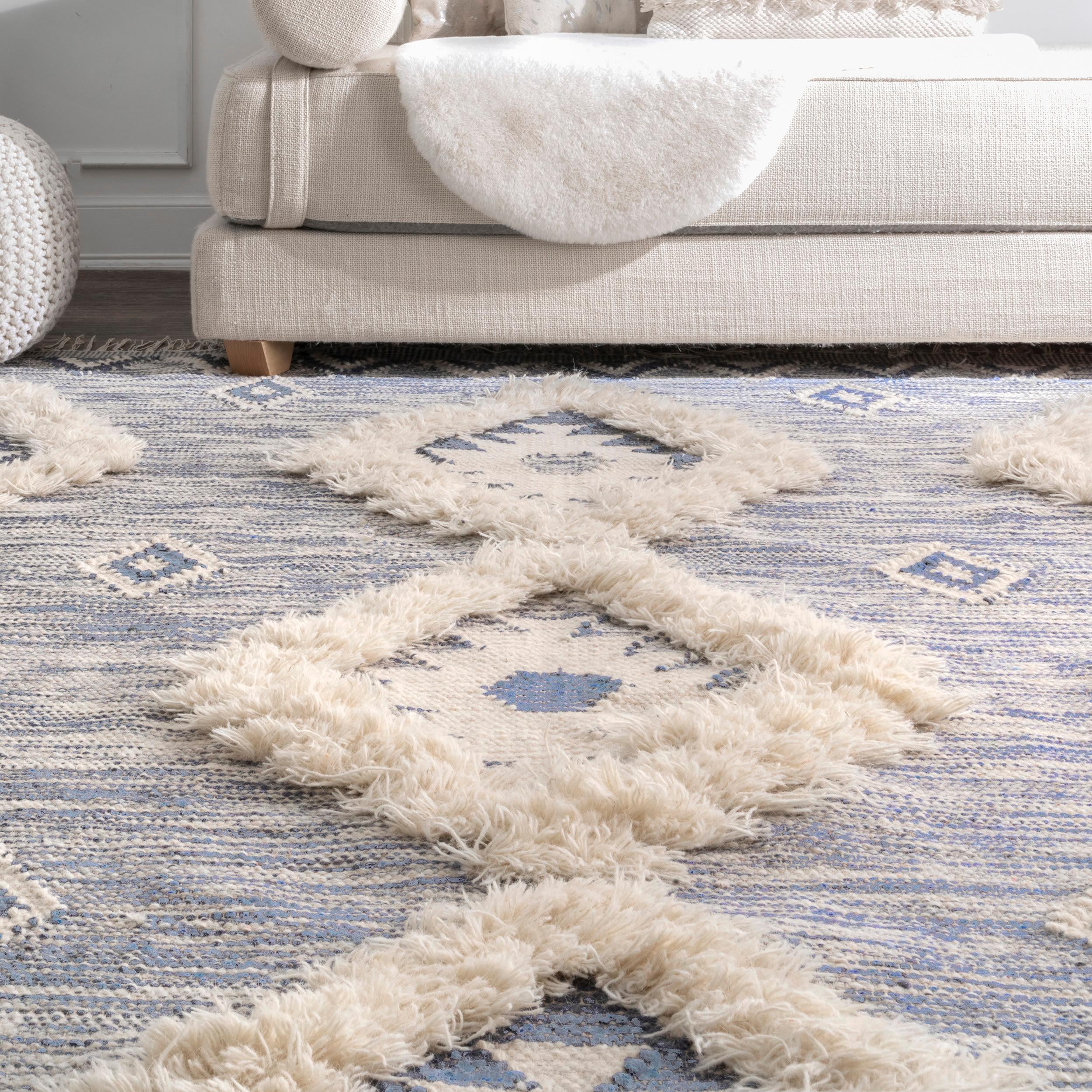 Nuloom Savannah Geometric 5x8 Wool Indoor Area Rug for Living Room Bedroom Dining Room Kitchen, Blue