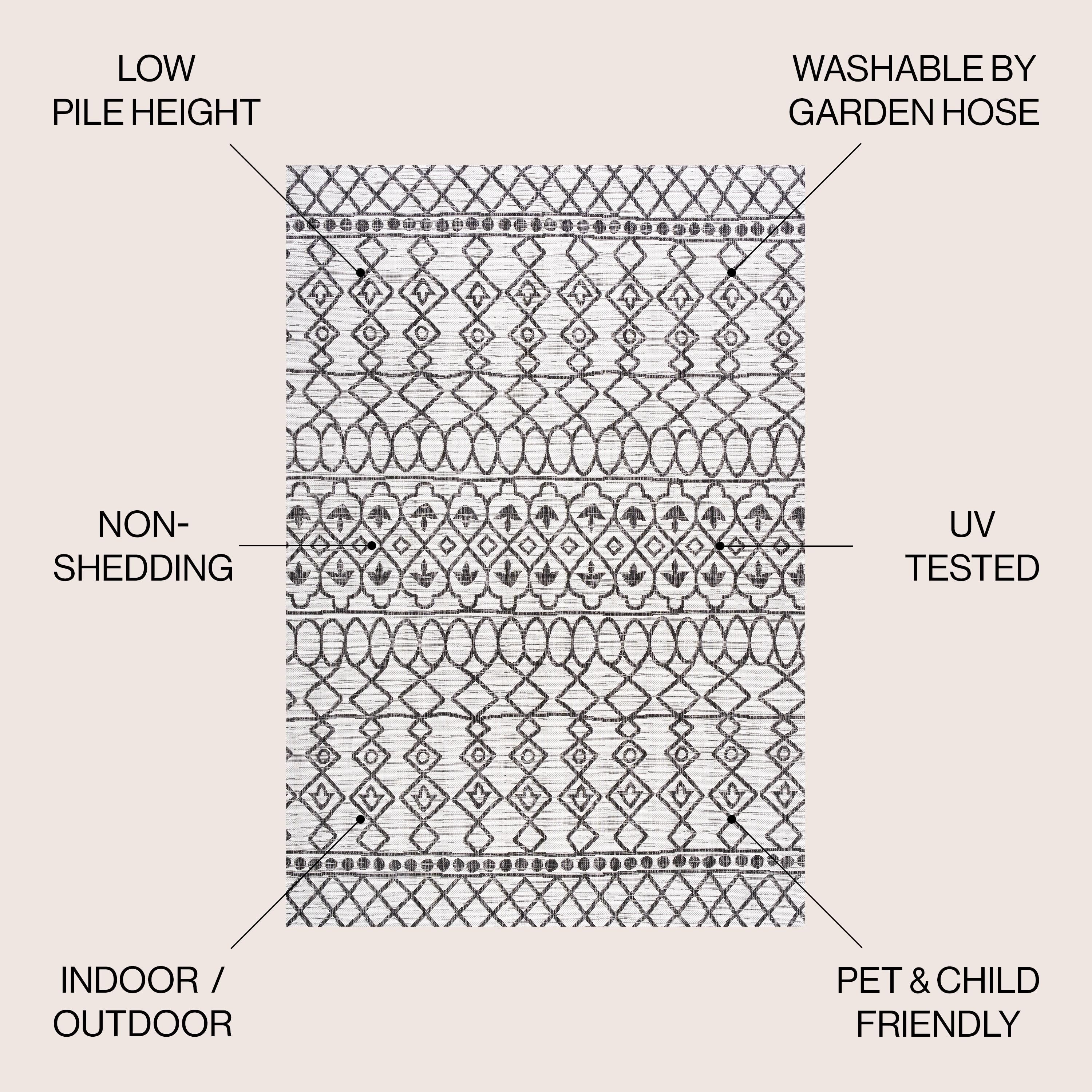 3'x5' Kafel Modern Bohemian Indoor/Outdoor Area Rug, Ivory/Black - JONATHAN Y