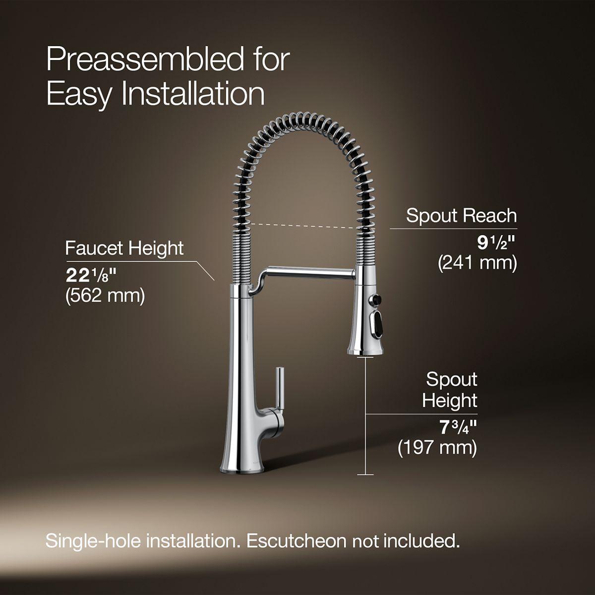 Kohler Tone Single Handle Semi-Professional Pre-Rinse Kitchen Sink Faucet with Three-Function Pull Down Sprayer