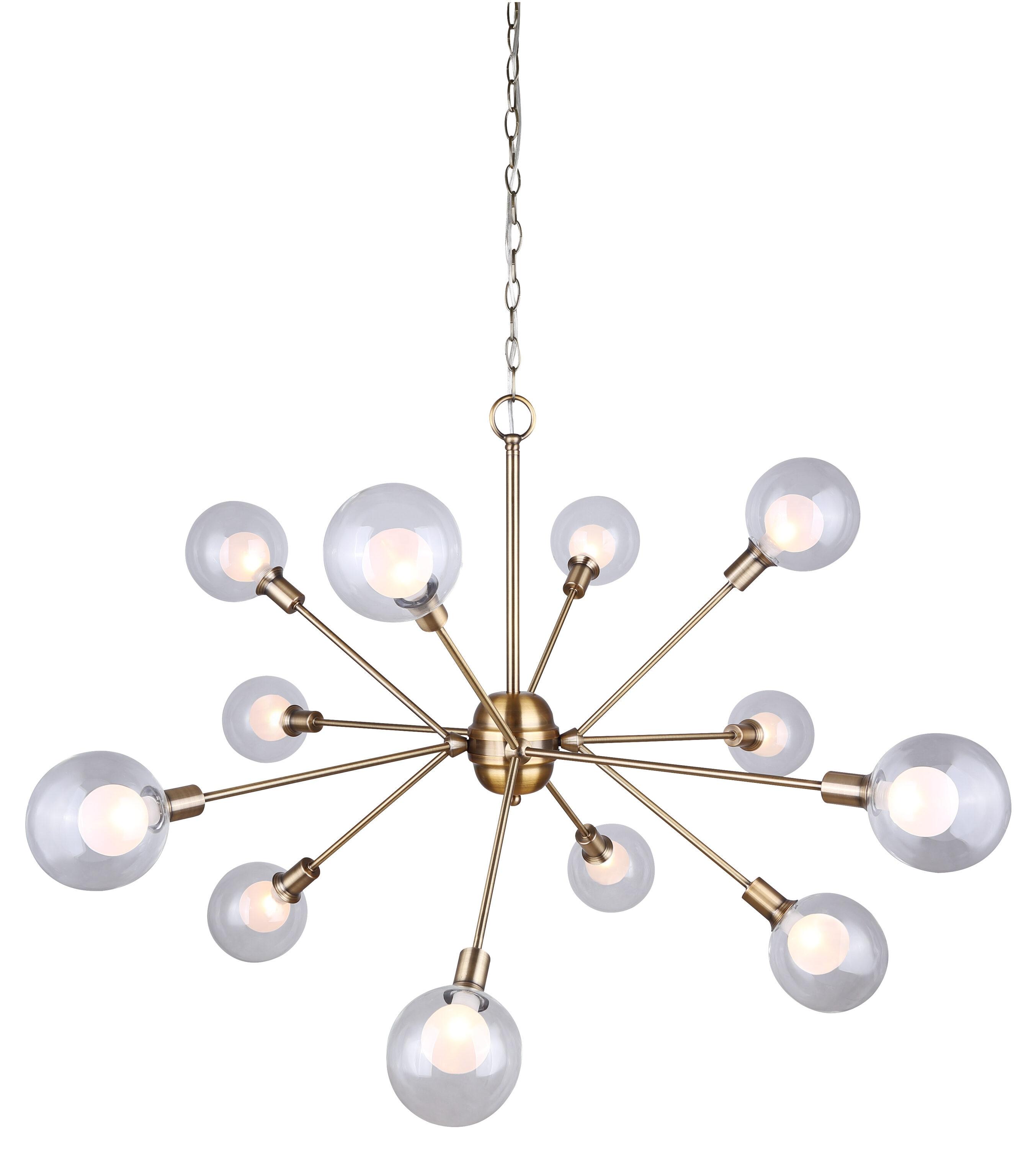 Gold Sputnik 12-Light Chandelier with Double Glass Shades