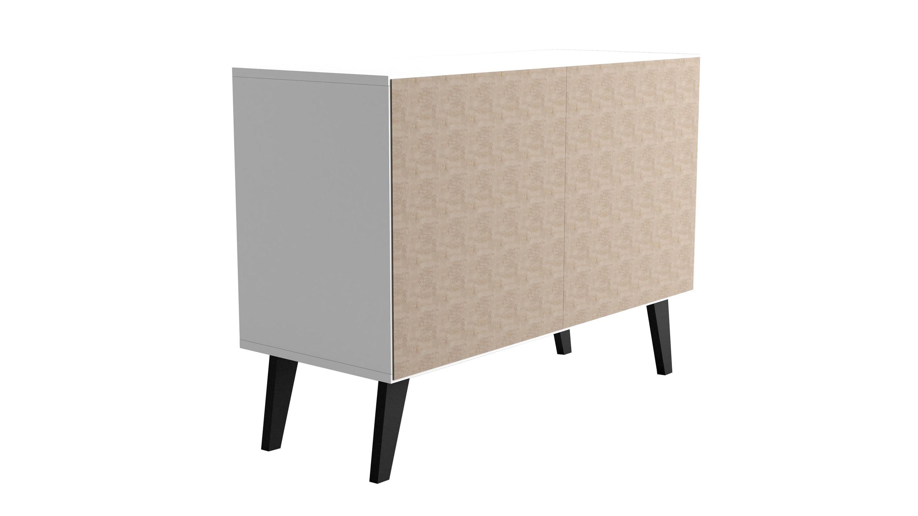 Amsterdam Double Side Table 2.0 White - Manhattan Comfort: Mid-Century Buffet, 2-Door Cabinet